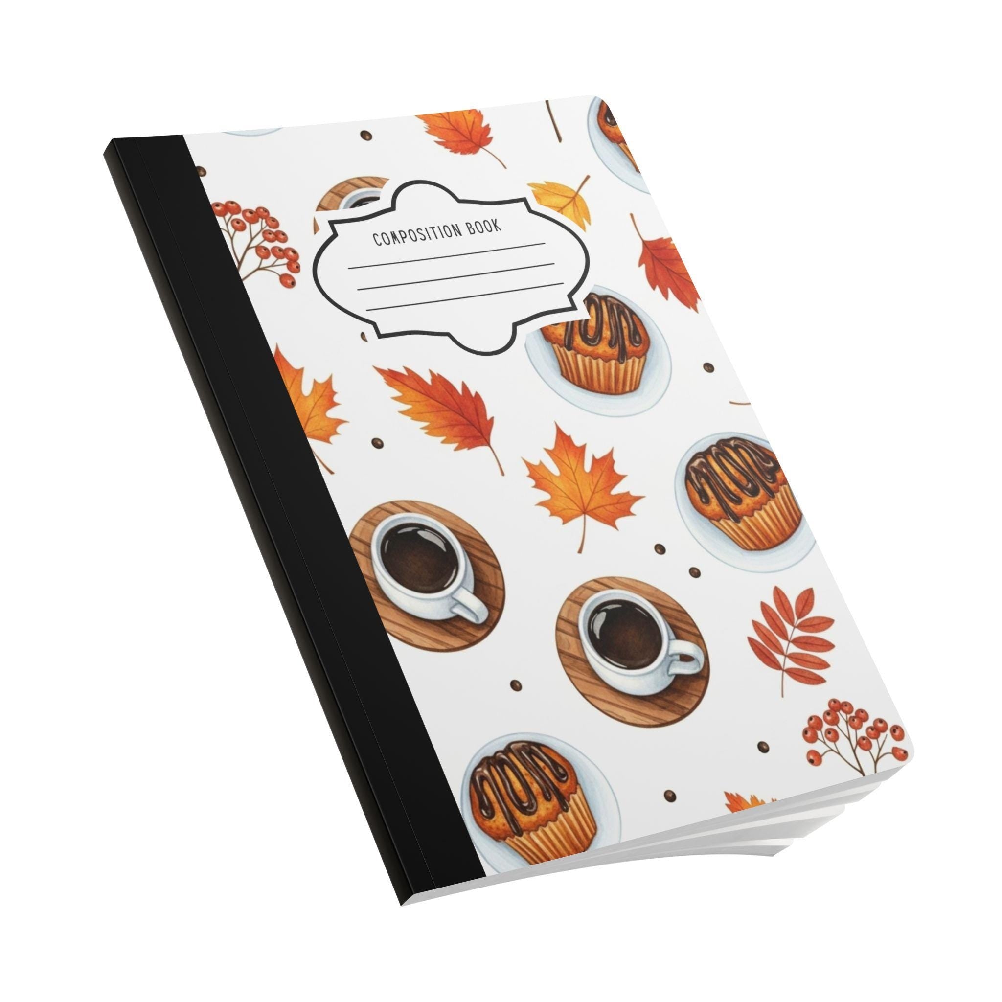 Autumn coffee pattern composition notebook with premium soft-touch cover and college-ruled — view 3