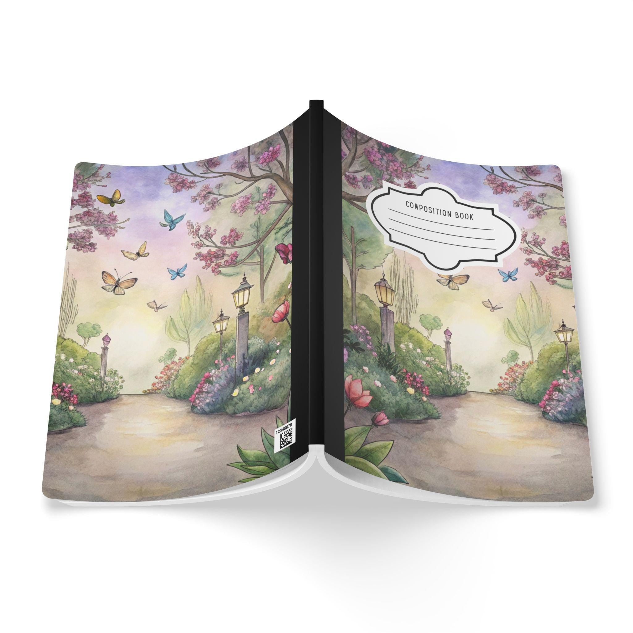 Garden butterfly composition notebook featuring a vibrant floral pattern and a premium soft touch cover — view 2