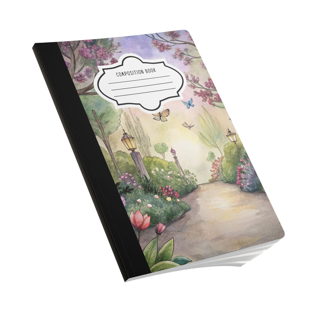 Garden butterfly composition notebook featuring a vibrant floral pattern and a premium soft touch cover — view 3