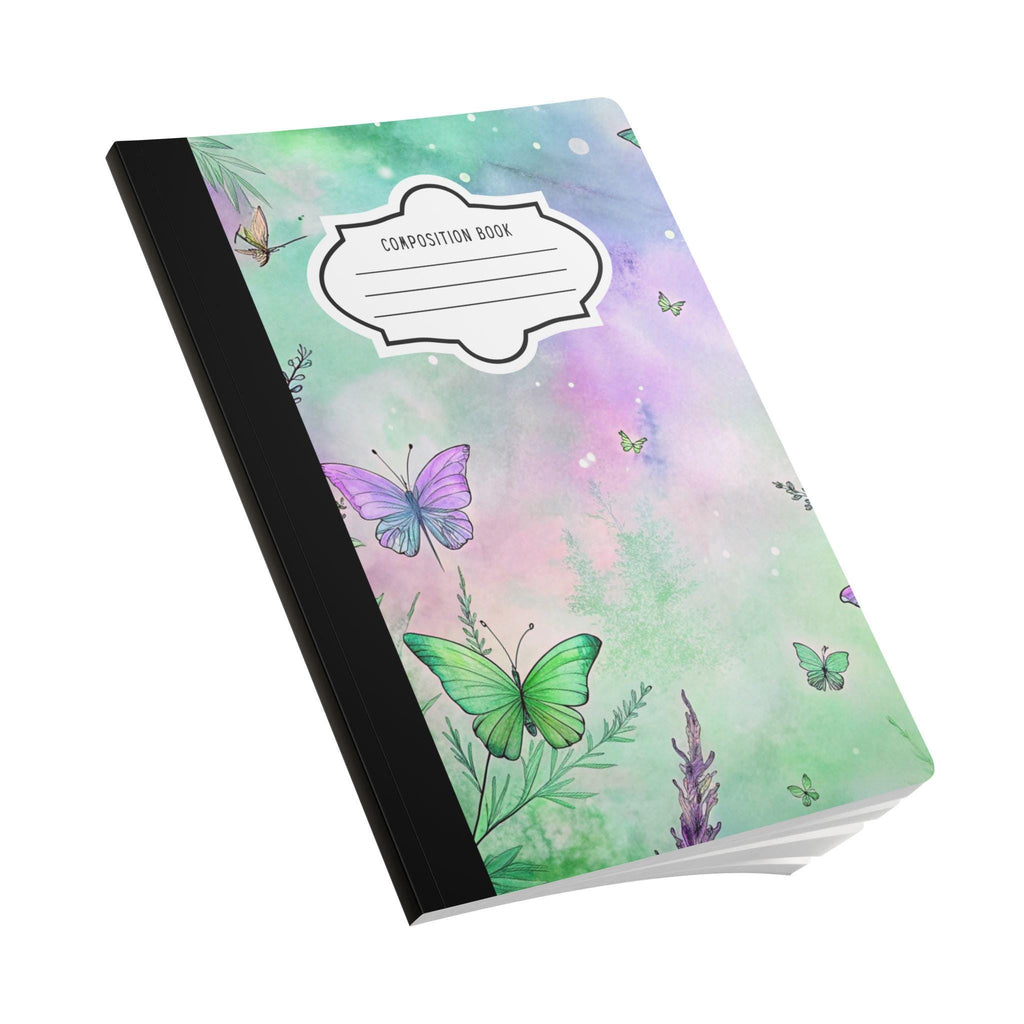 Pastel sky butterfly composition notebook with premium soft touch cover and college ruled pages — view 3