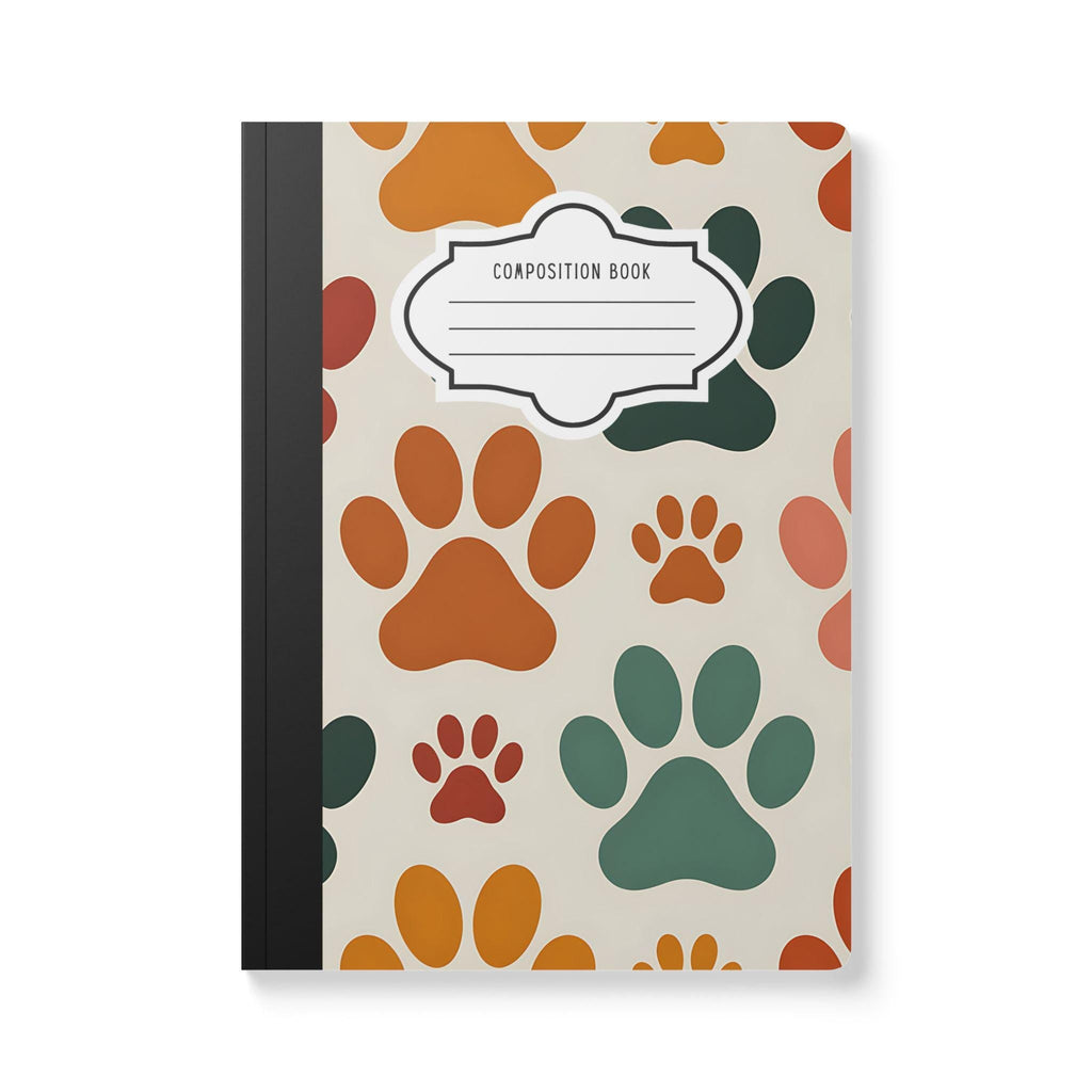 Multicolor paw print composition notebook with soft touch cover and college ruled paper