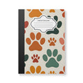 Multicolor paw print composition notebook with soft touch cover and college ruled paper