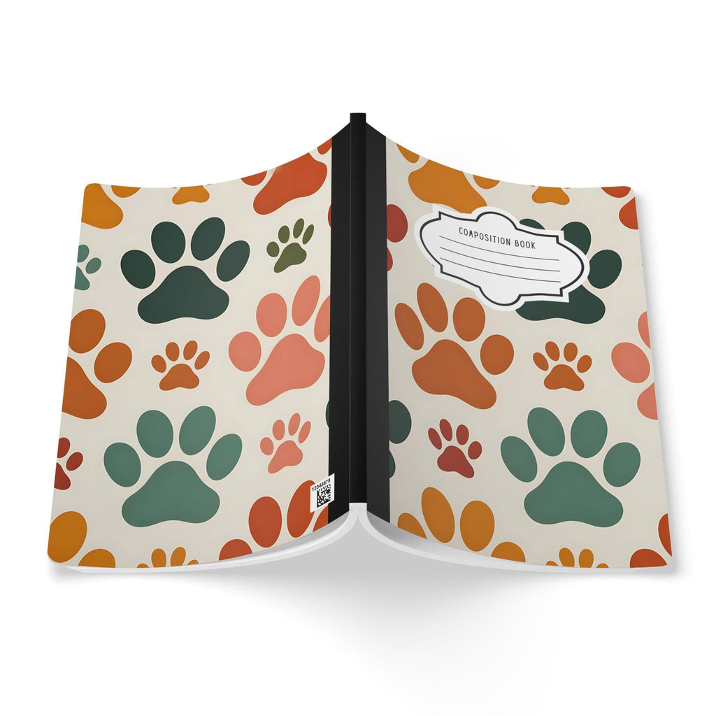 Multicolor paw print composition notebook with soft touch cover and college ruled paper — view 2