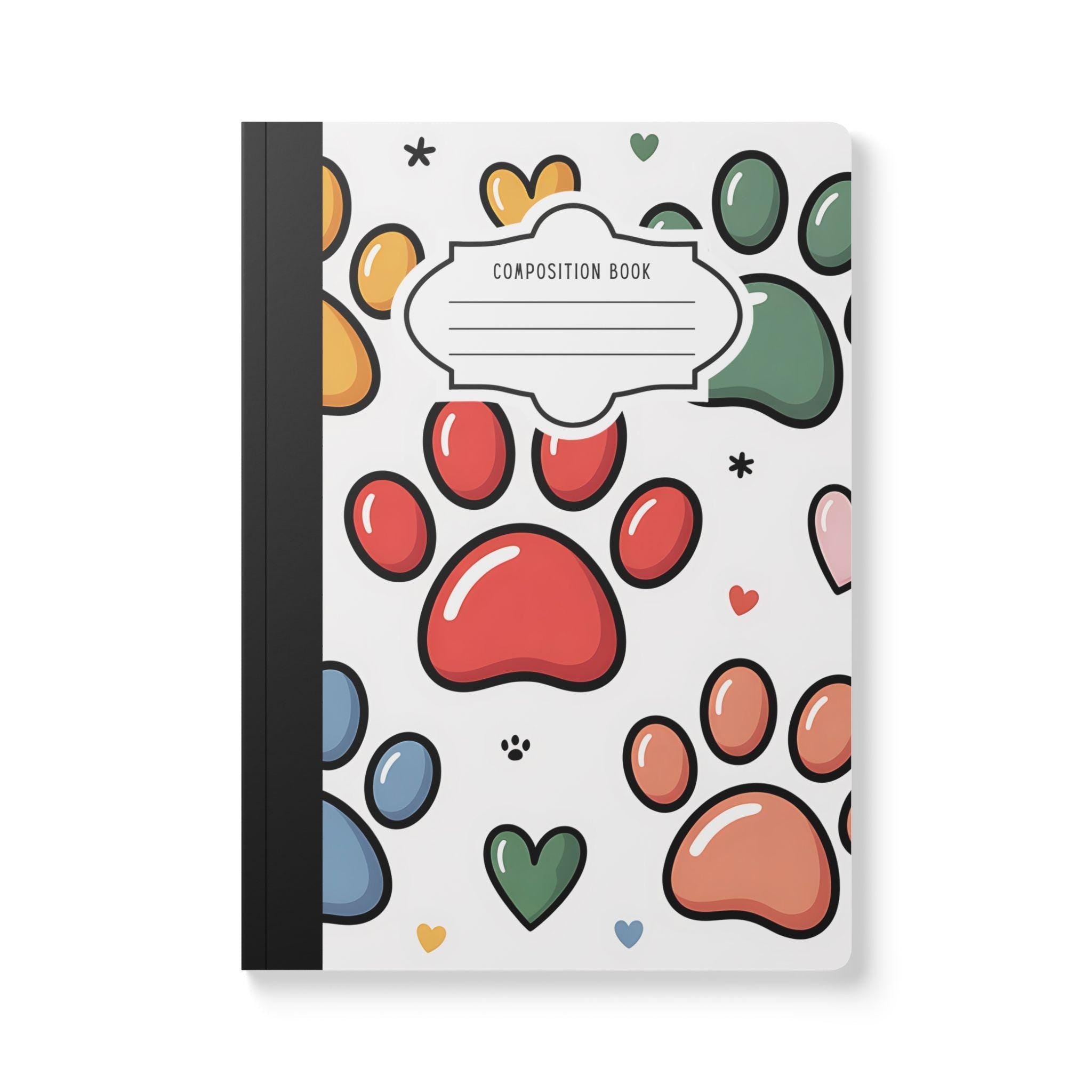 Paw print hearts composition notebook with colorful soft touch cover and college ruled pages