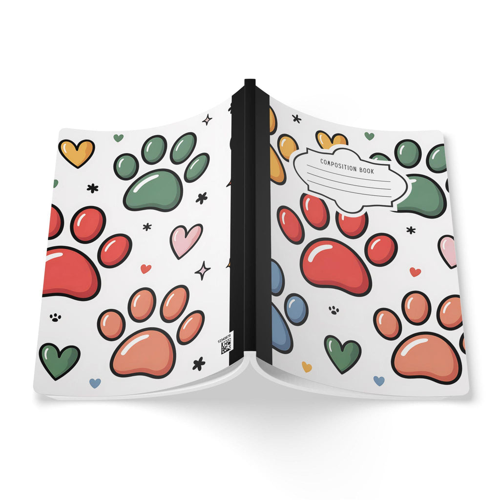 Paw print hearts composition notebook with colorful soft touch cover and college ruled pages — view 2