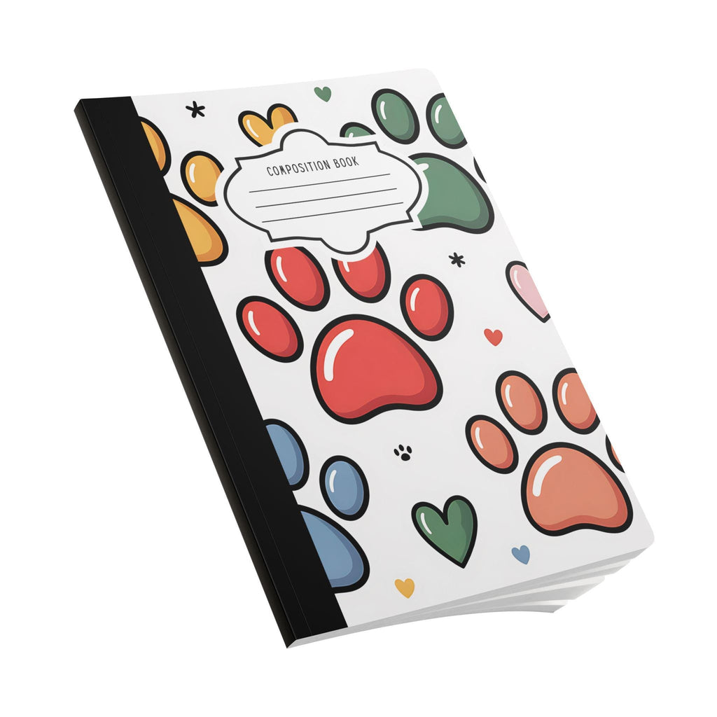 Paw print hearts composition notebook with colorful soft touch cover and college ruled pages — view 3