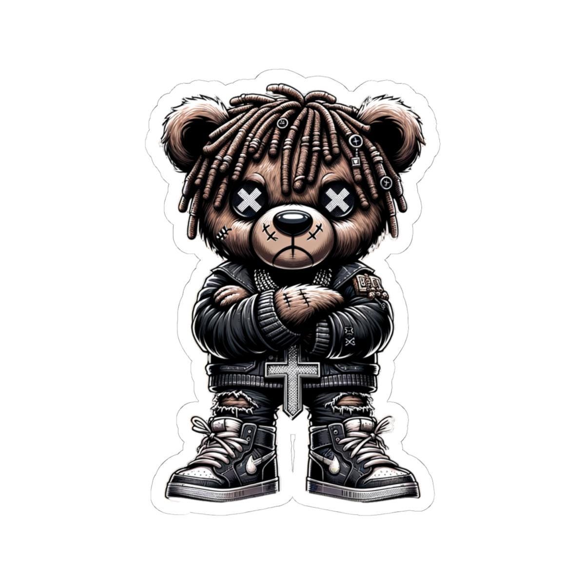 Dreadlock bear vinyl sticker featuring gothic streetwear style sneakers and leather jacket — view 4