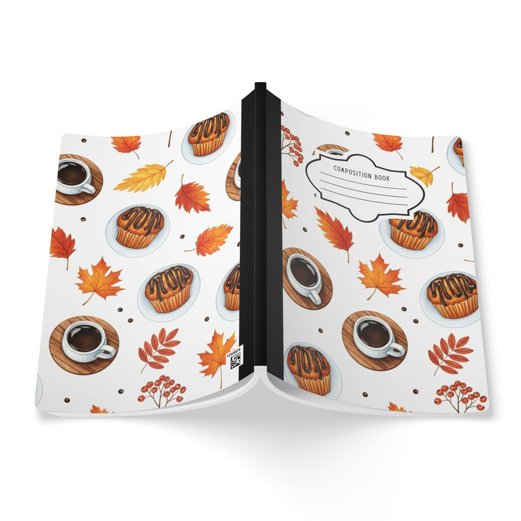 Autumn coffee pattern composition notebook with premium soft-touch cover and college-ruled — view 2