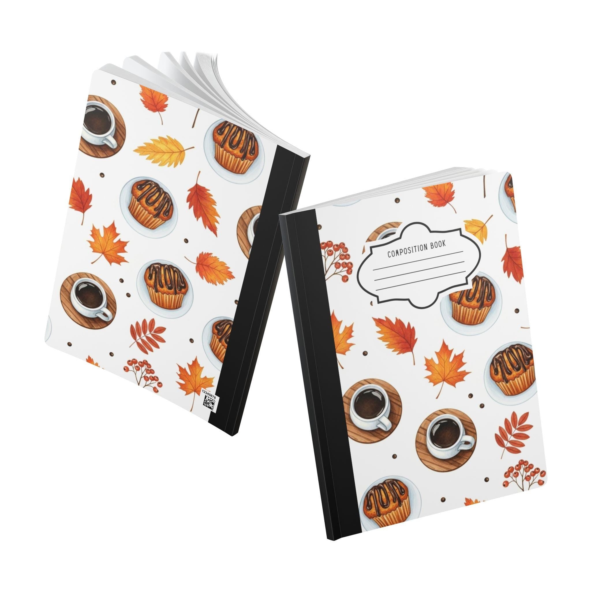 Autumn coffee pattern composition notebook with premium soft-touch cover and college-ruled — view 5