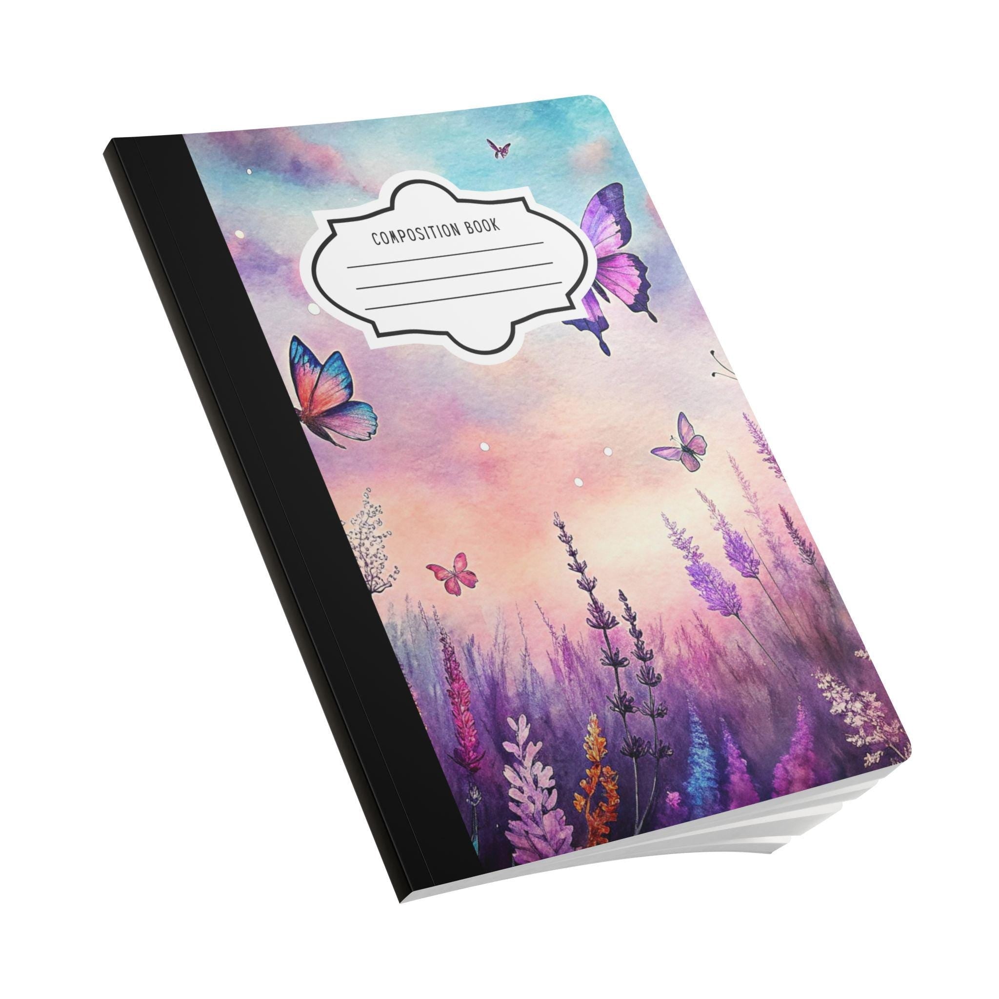 Twilight butterfly composition notebook with vivid floral patterns and premium soft-touch cover. — view 3