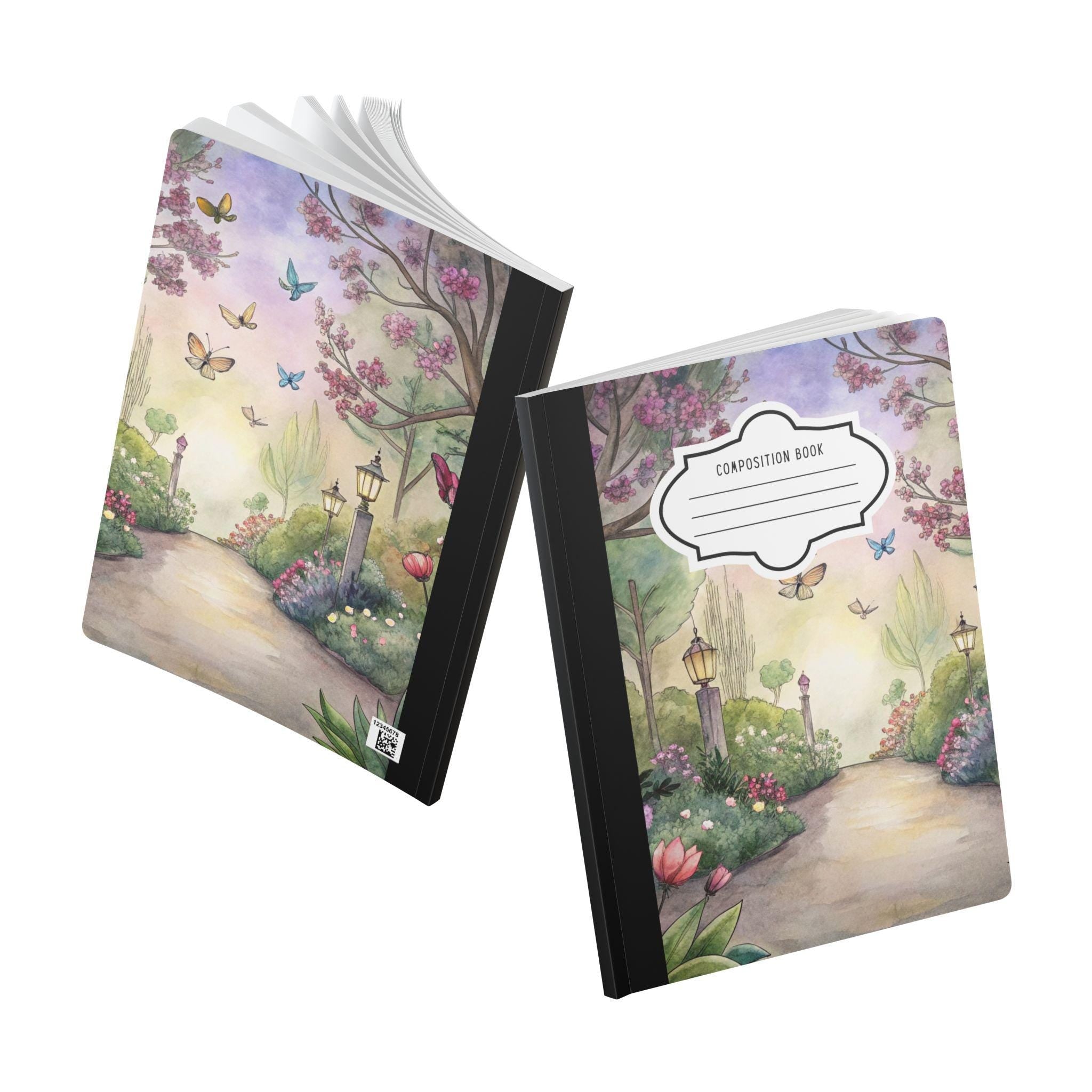 Garden butterfly composition notebook featuring a vibrant floral pattern and a premium soft touch cover — view 5