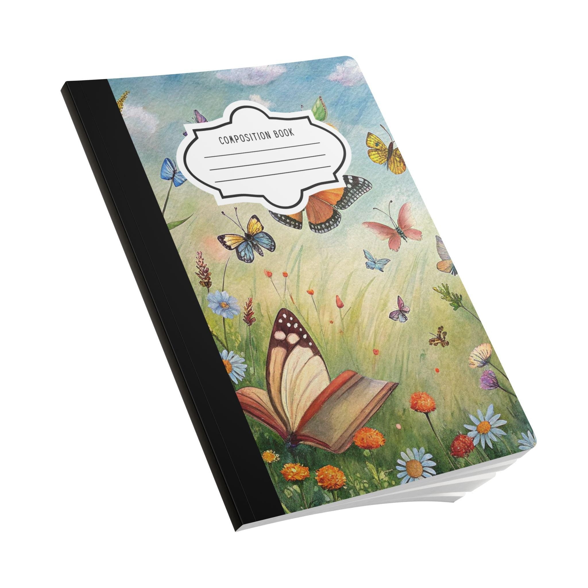 ColorFlow butterfly composition notebook with aesthetic vibrant floral cover and premium college-ruled paper pages. — view 3