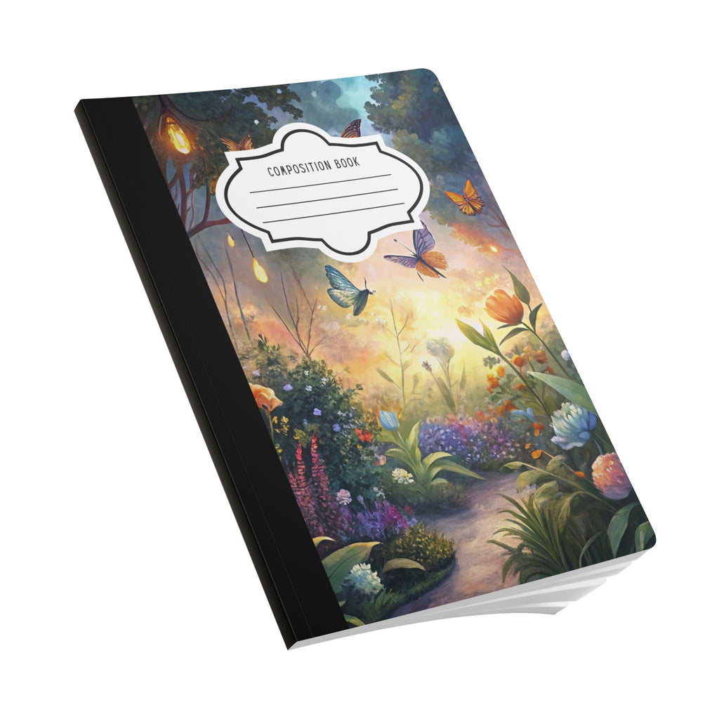Enchanted butterfly composition notebook with a vibrant floral and magical garden patterned soft touch cover — view 3