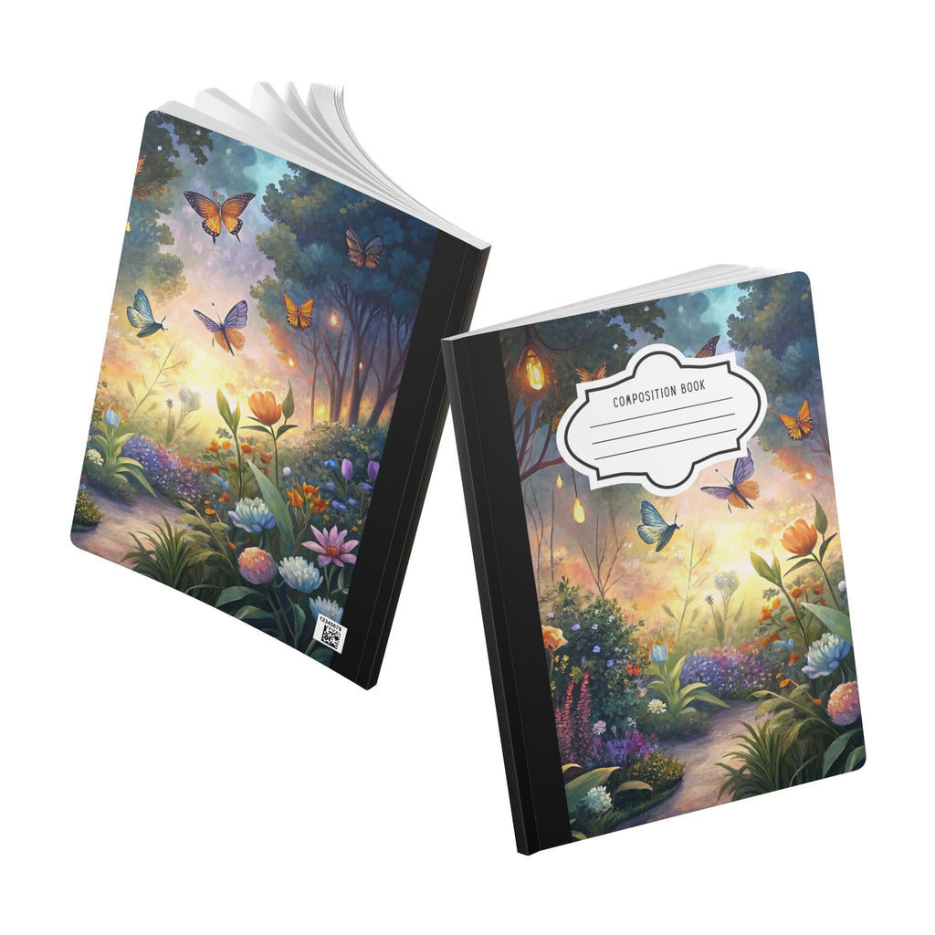 Enchanted butterfly composition notebook with a vibrant floral and magical garden patterned soft touch cover — view 5