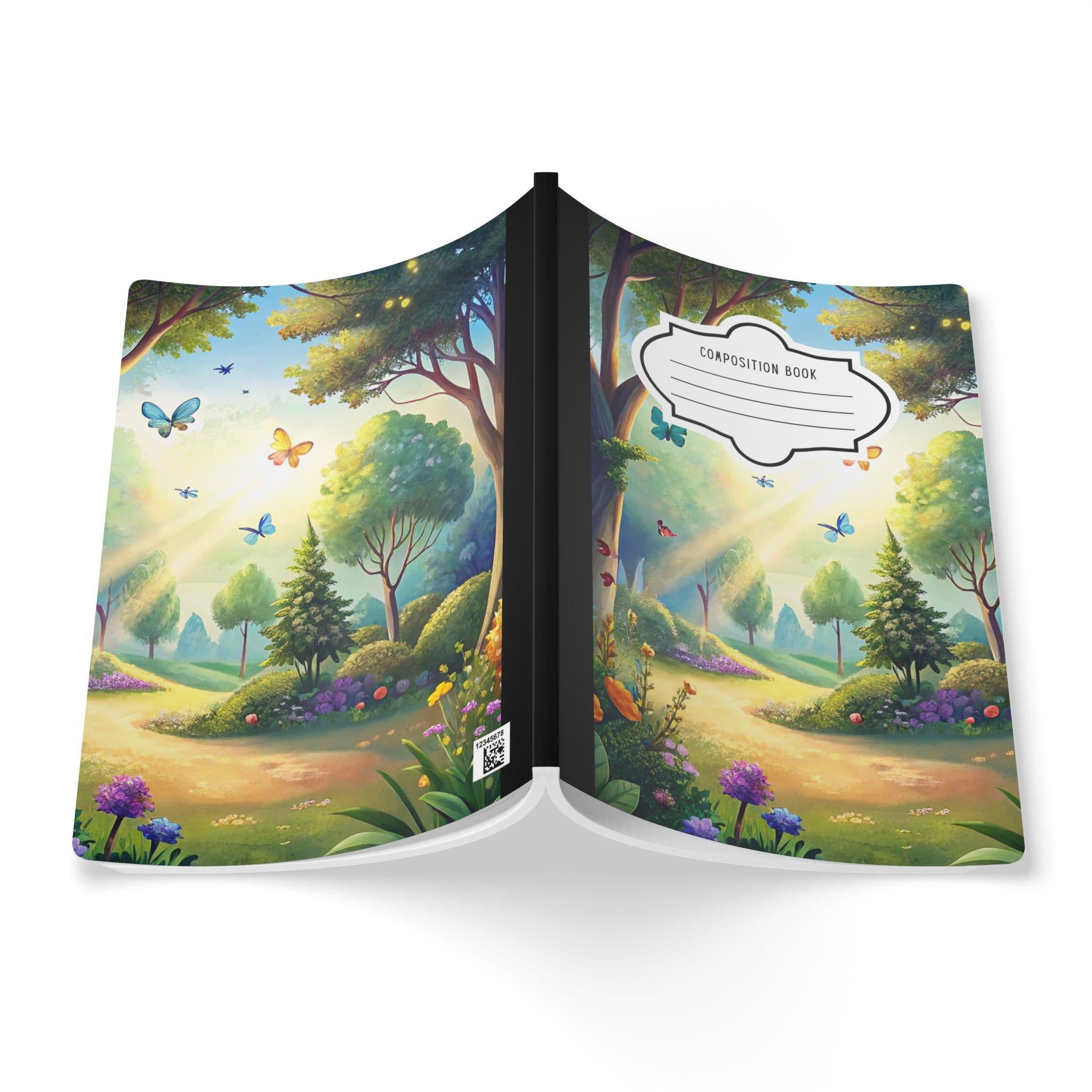 Butterfly meadow floral composition notebook with soft touch cover and college ruled pages — view 2