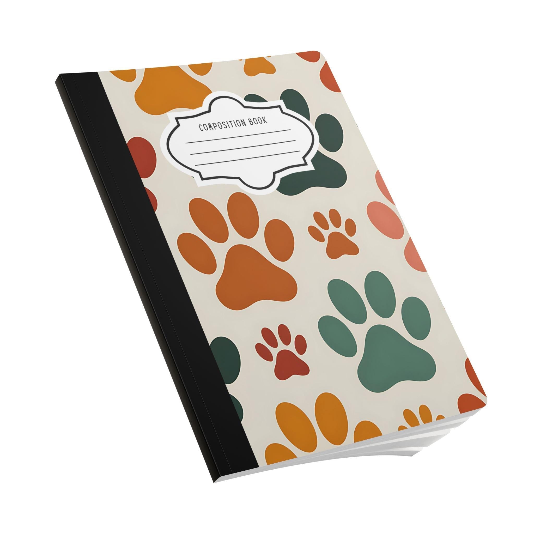 Multicolor paw print composition notebook with soft touch cover and college ruled paper — view 3