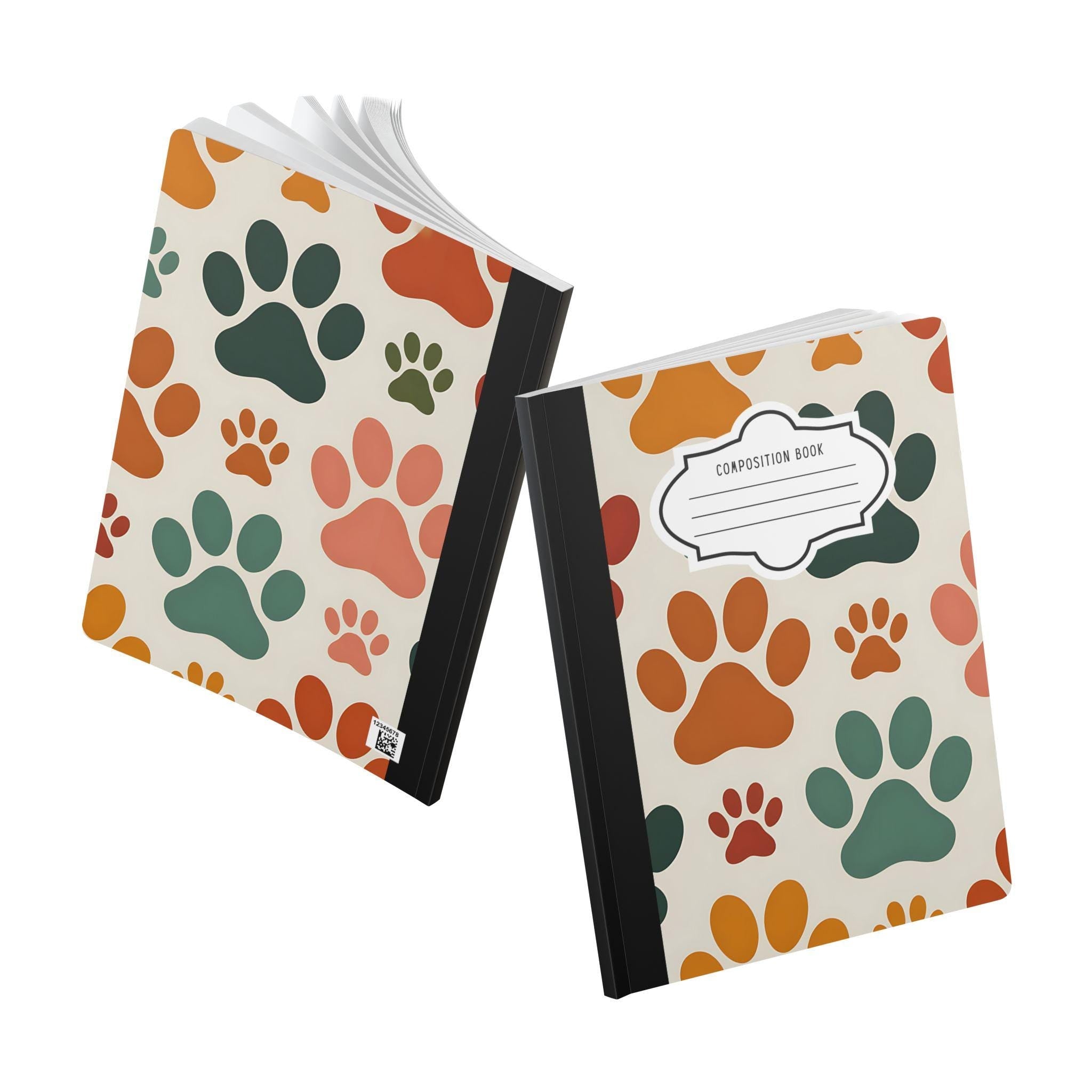 Multicolor paw print composition notebook with soft touch cover and college ruled paper — view 5