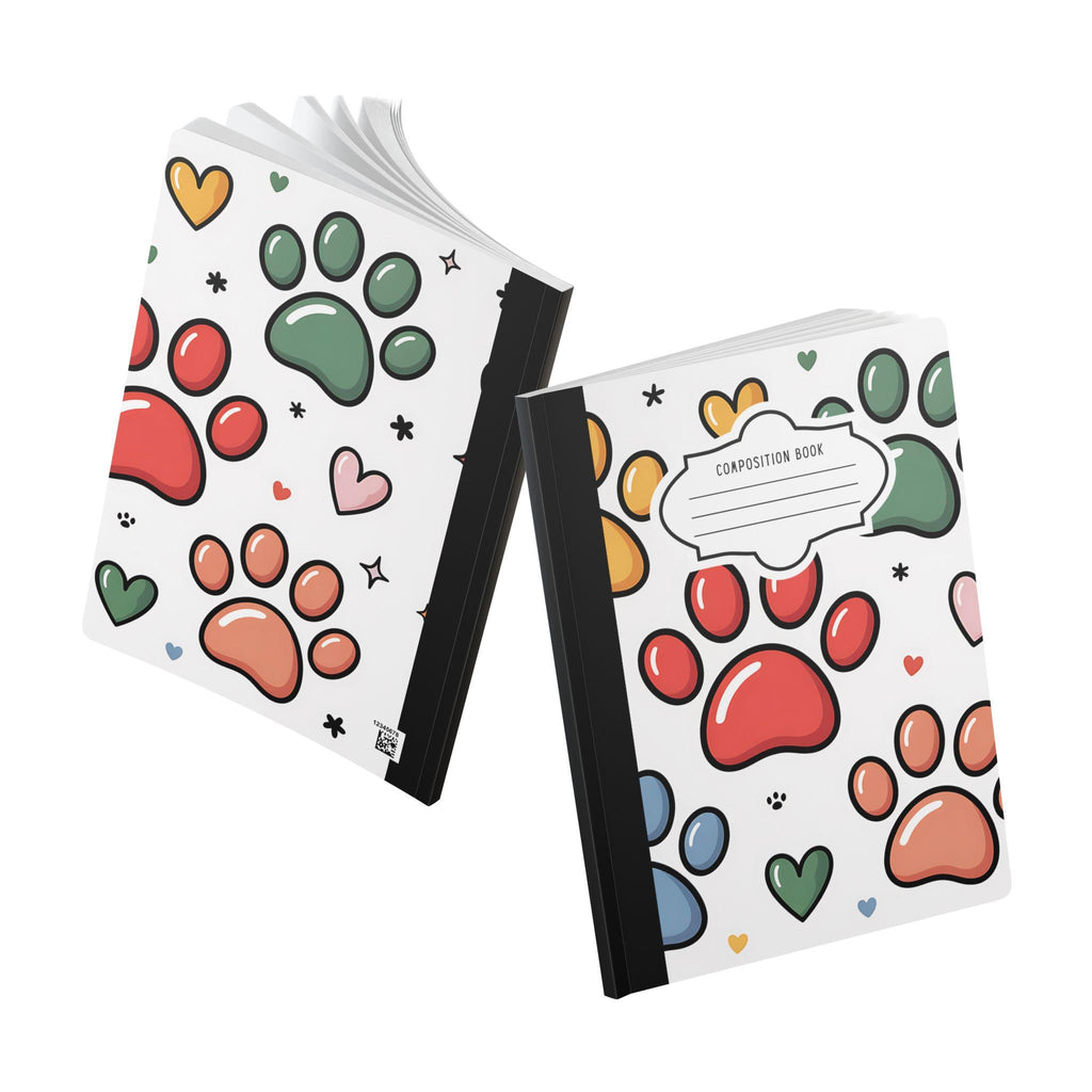 Paw print hearts composition notebook with colorful soft touch cover and college ruled pages — view 5