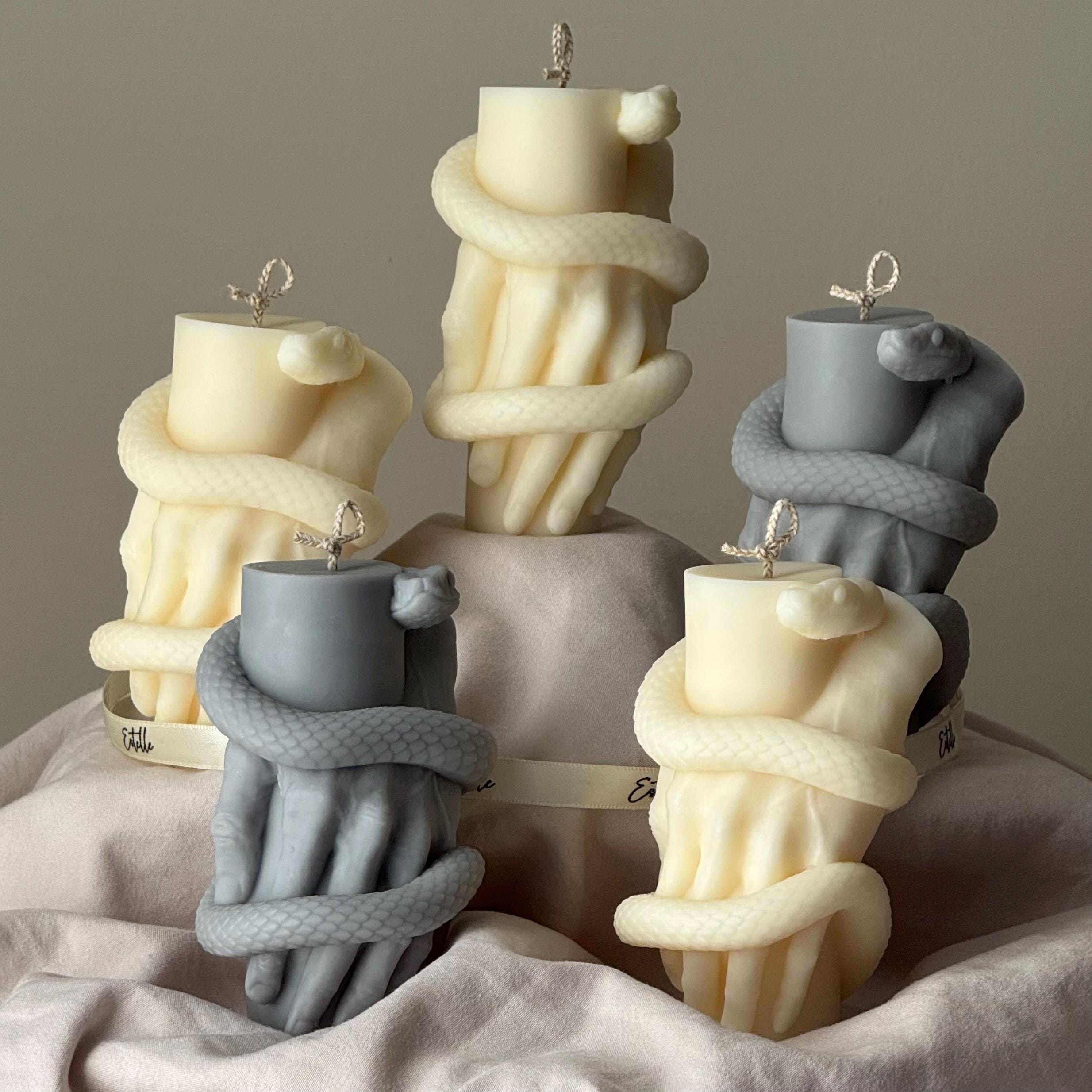Hand-poured snake pillar candle made of soy wax featuring a mystical gothic serpent design — view 4