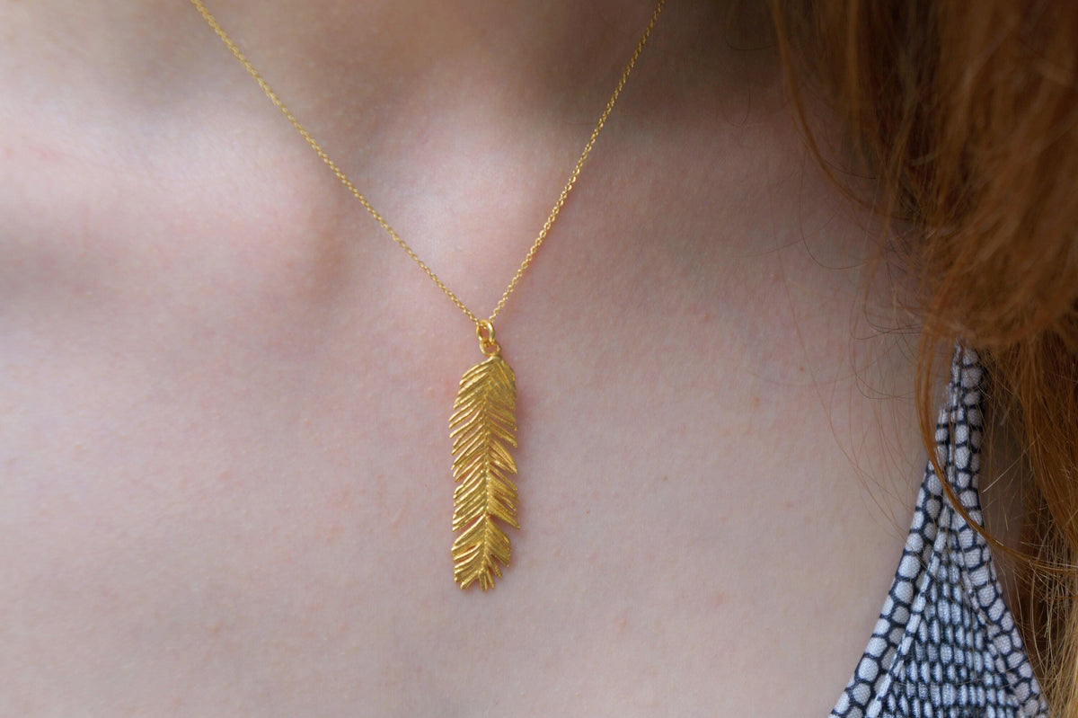 Real Mimosa Leaf Necklace, 14K Gold Plated Brass Pendant, Handmade Minimalist Jewelry Gift, Birthday Gift for Women, Boho Fashion-1