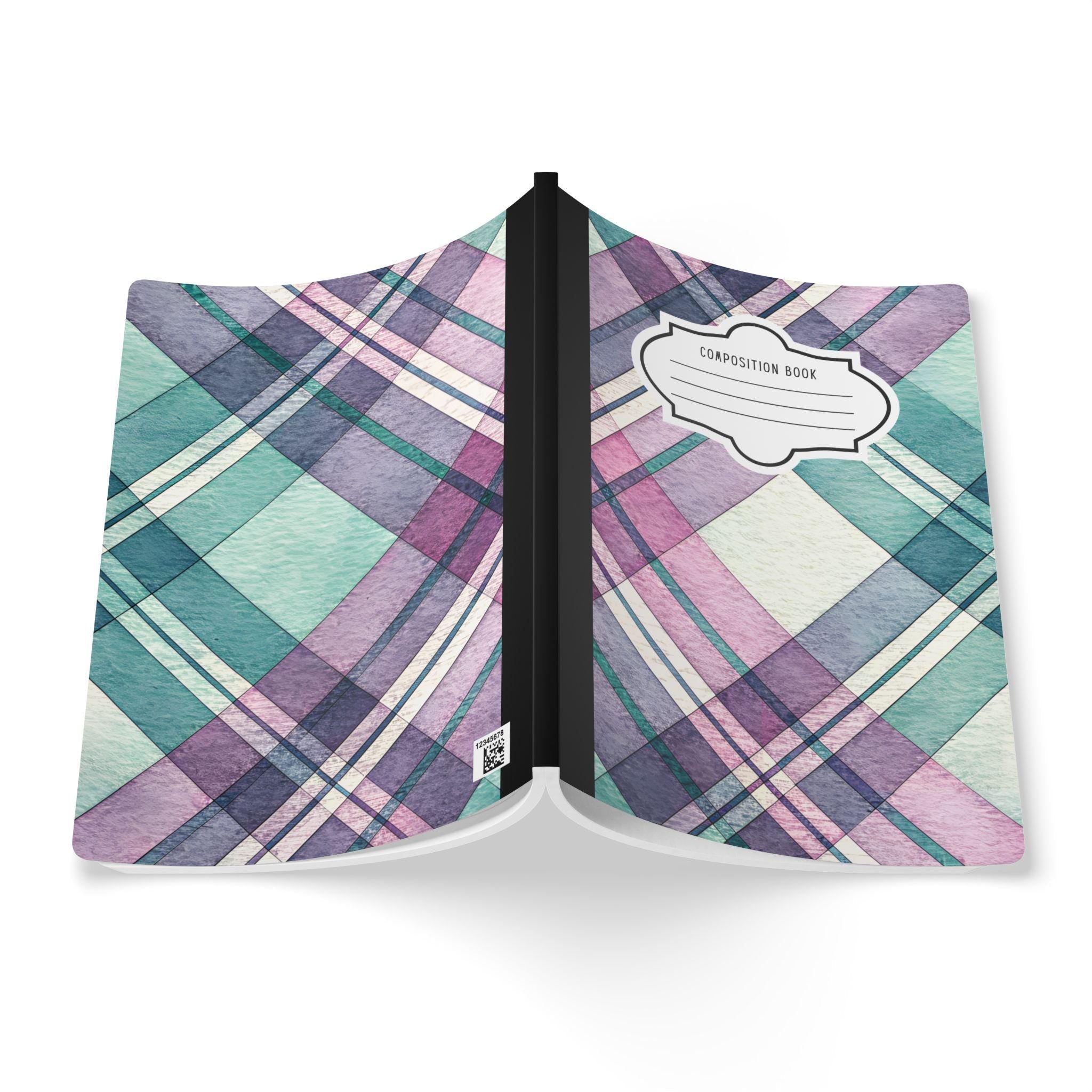 Pastel plaid college ruled composition notebook with soft touch cover and bleed resistant paper — view 2
