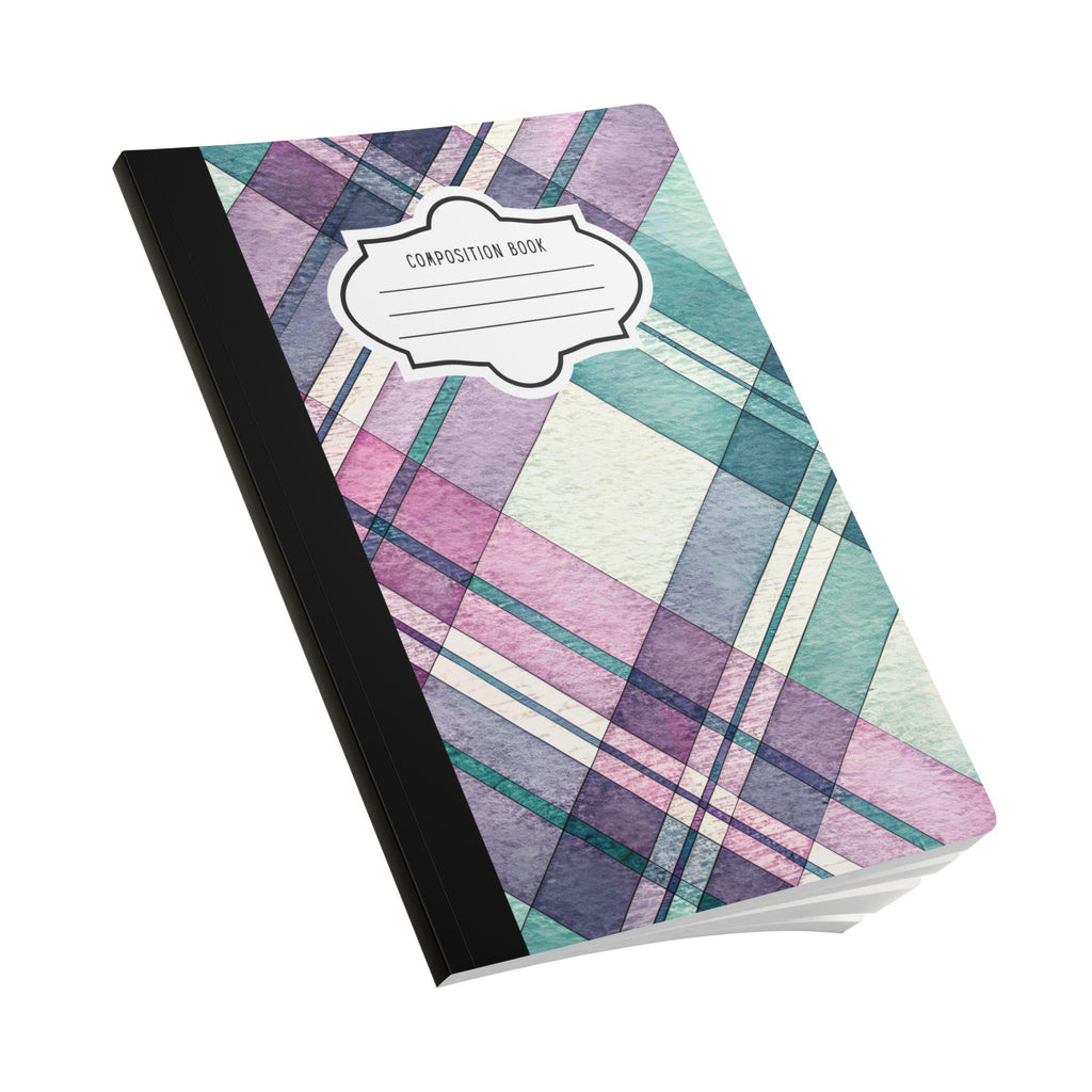 Pastel plaid composition notebook with soft touch cover available in classic and mini aesthetic sizes — view 3