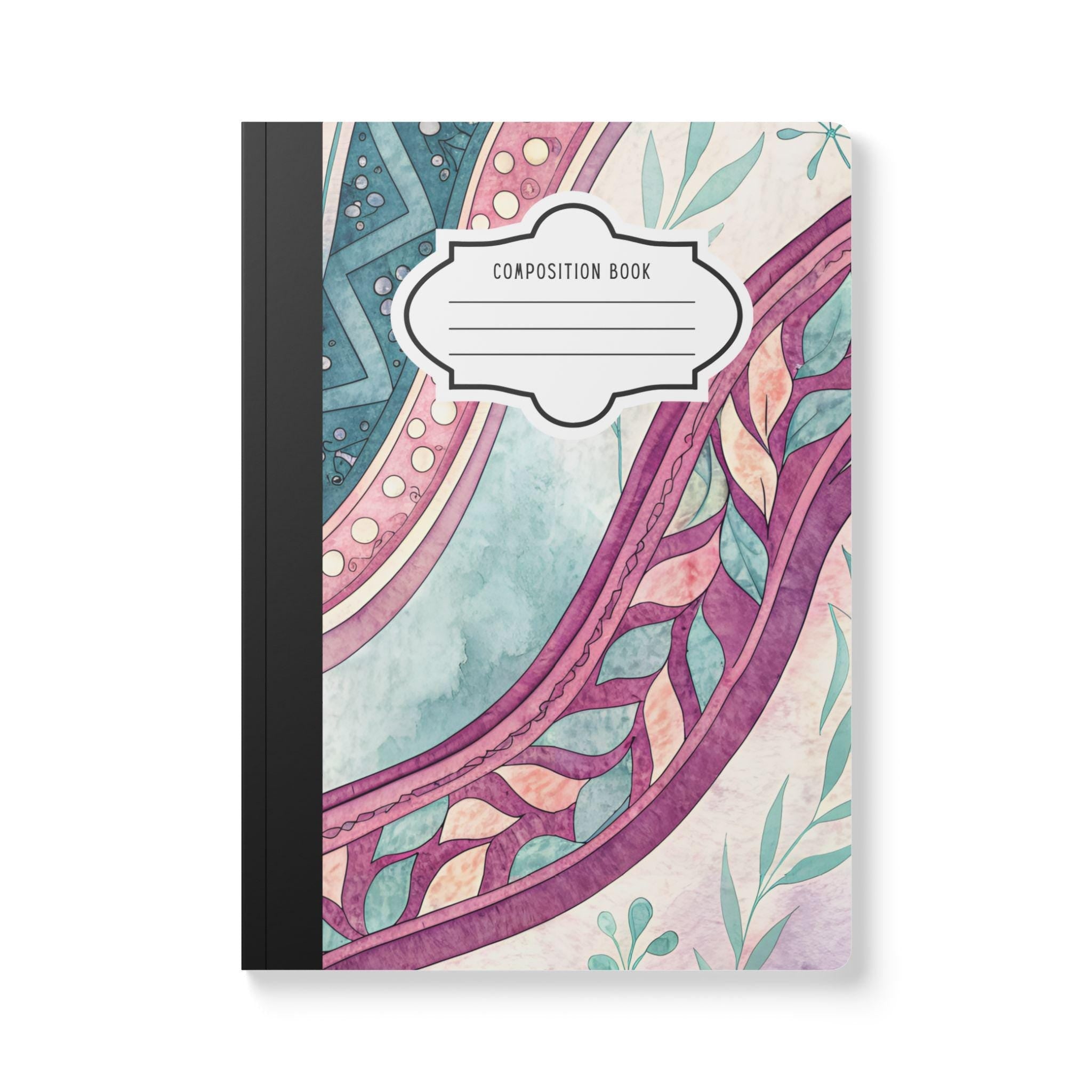 Boho wave composition notebook with vibrant floral soft-touch cover and college ruled pages