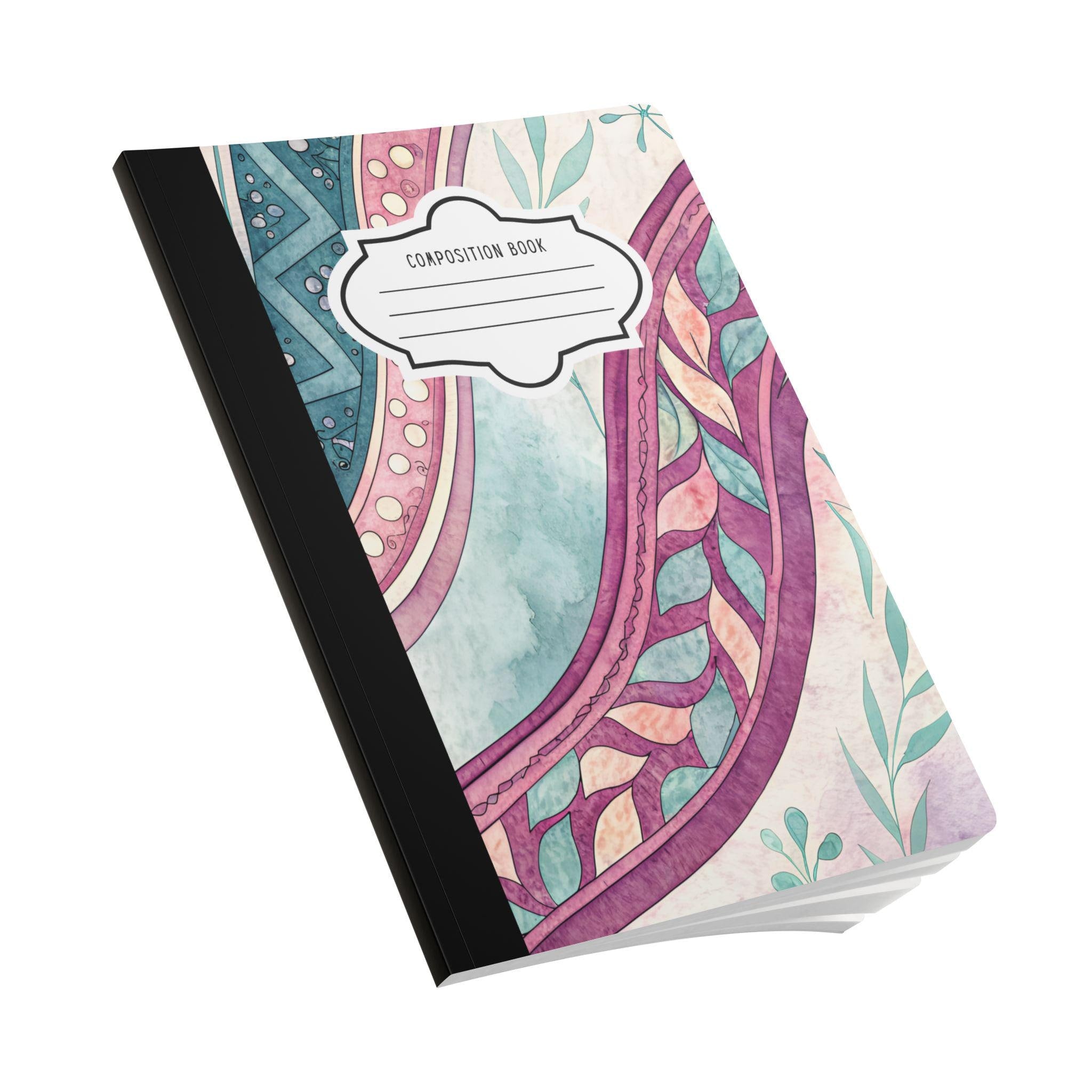 Boho wave composition notebook with vibrant floral soft-touch cover and college ruled pages — view 3