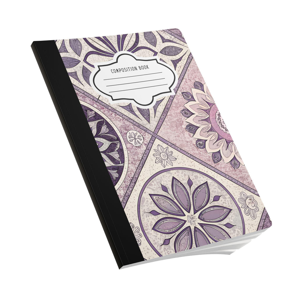 Mandala bloom composition notebook with vibrant floral cover design and college ruled pages — view 3