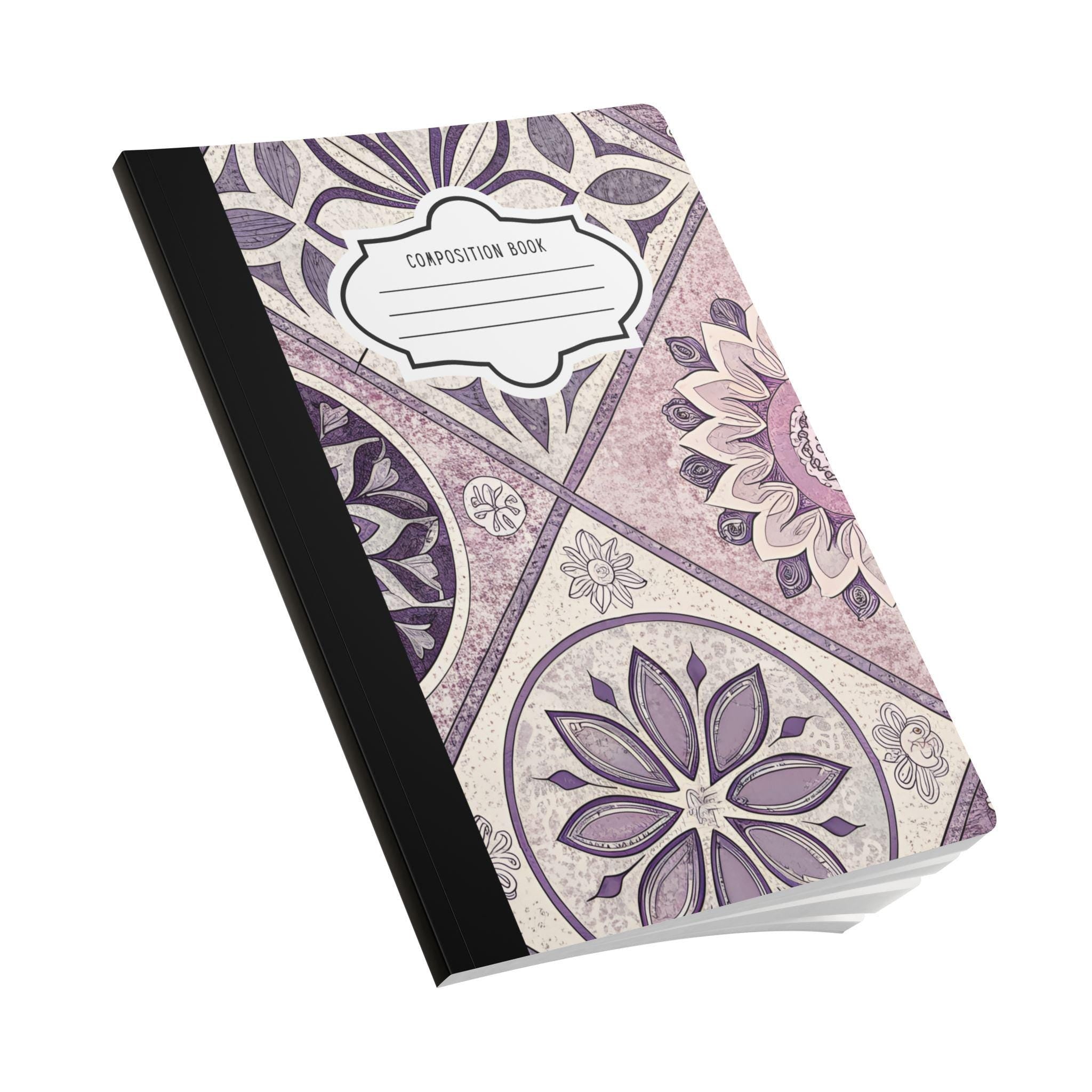 Mandala bloom composition notebook with vibrant floral cover design and college ruled pages — view 3