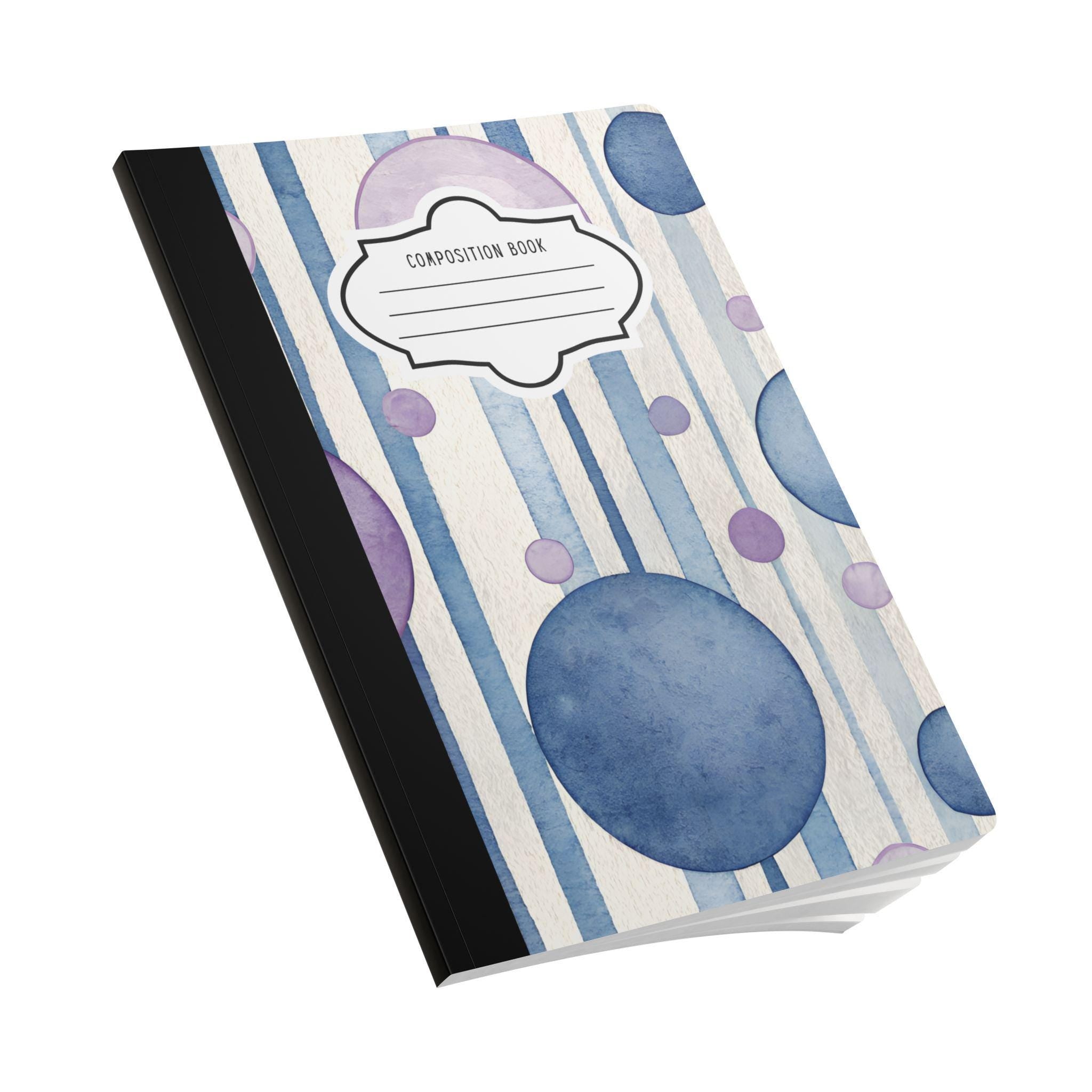 Indigo blue watercolor bubble composition notebook with soft touch cover and college ruled pages — view 3