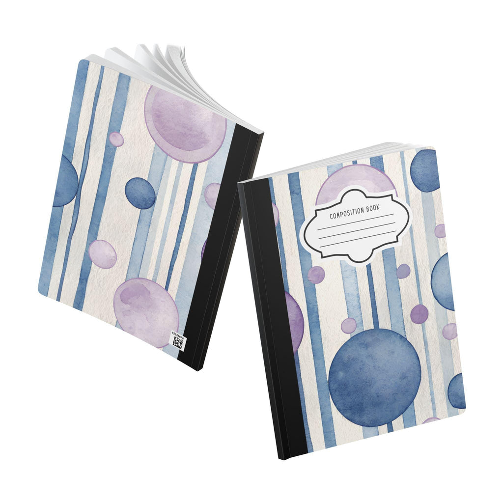Indigo blue watercolor bubble composition notebook with soft touch cover and college ruled pages — view 5