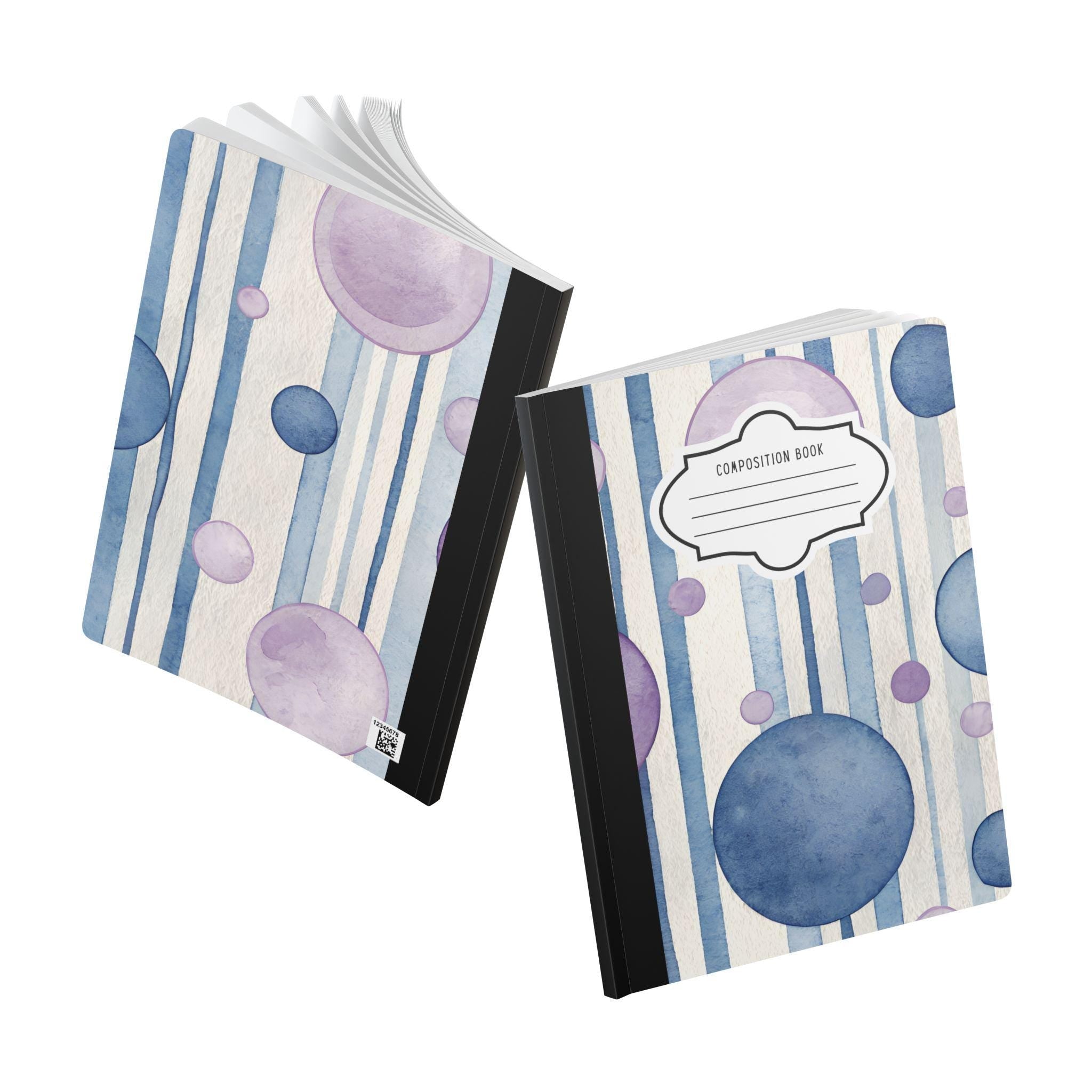 Indigo blue watercolor bubble composition notebook with soft touch cover and college ruled pages — view 5