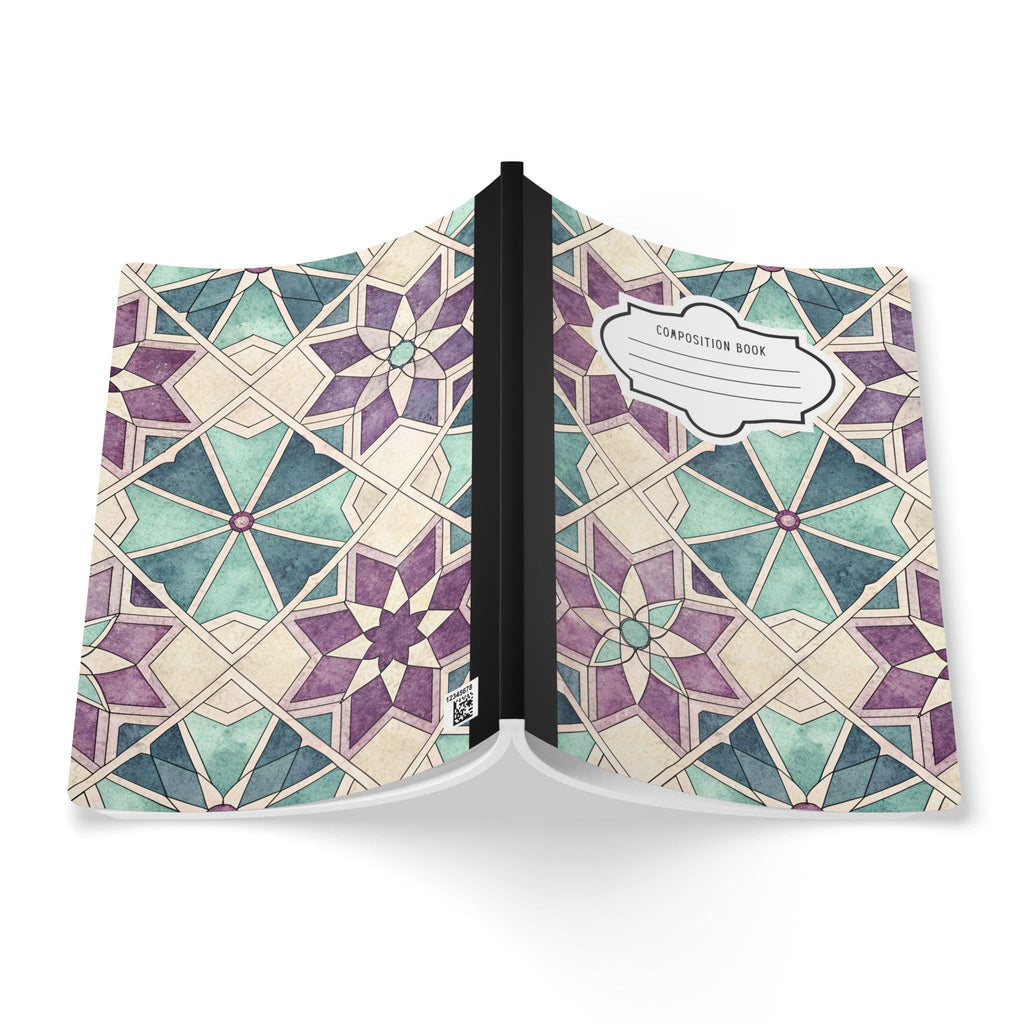 Moroccan star composition notebook with vibrant geometric soft-touch cover and college ruled paper — view 2