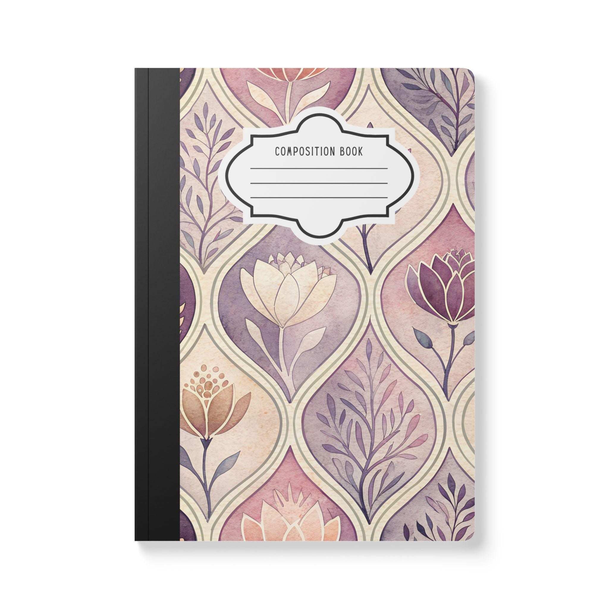 Blush floral composition notebook with soft-touch aesthetic cover and college-ruled pages for daily writing.