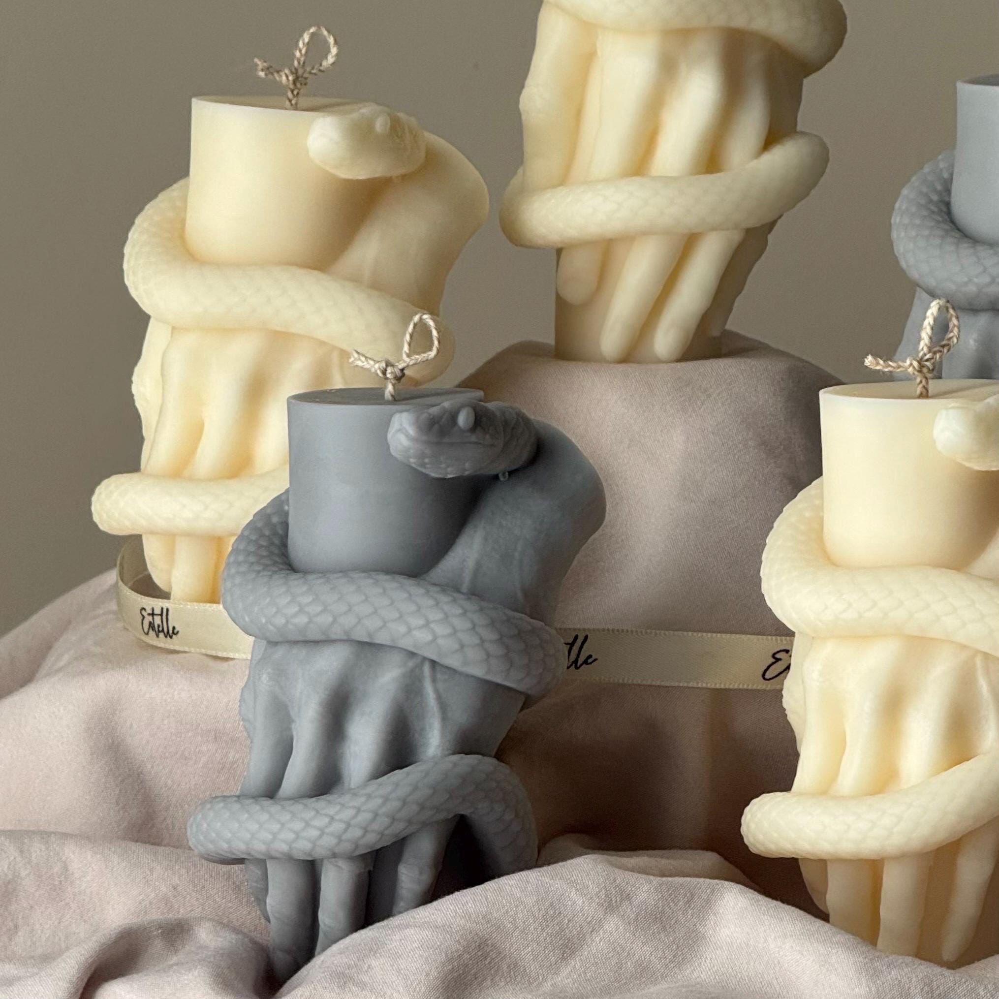 Hand-poured snake pillar candle made of soy wax featuring a mystical gothic serpent design — view 2