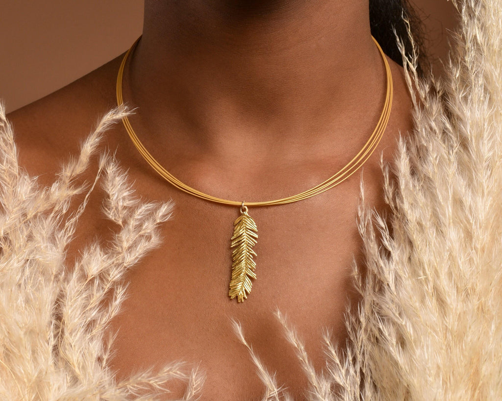 Real Mimosa Leaf Necklace, 14K Gold Plated Brass Pendant, Handmade Minimalist Jewelry Gift, Birthday Gift for Women, Boho Fashion-0