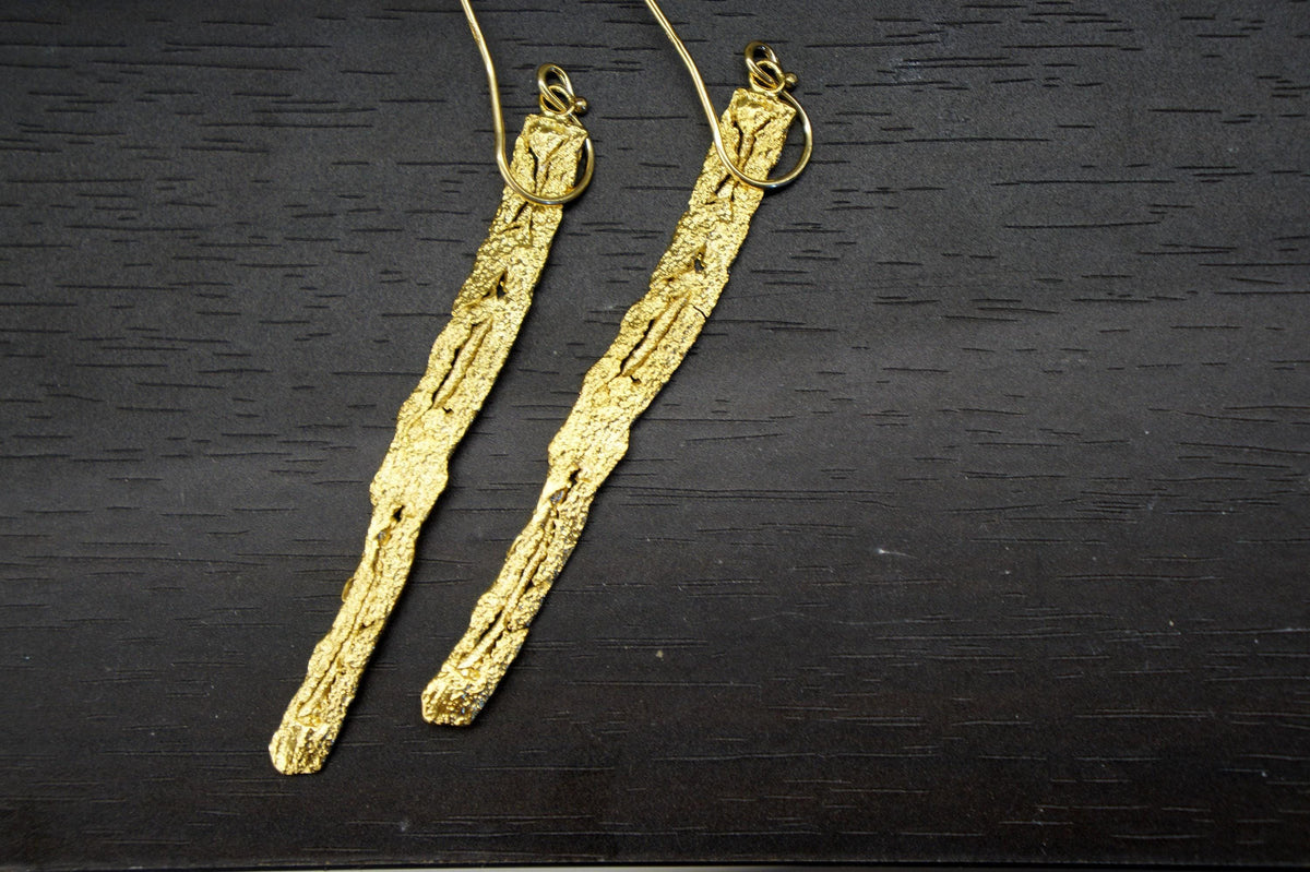 Tree Bark Earrings: Nature Inspired Design (14k Gold Plated Brass)-1