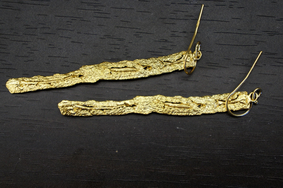 Tree Bark Earrings: Nature Inspired Design (14k Gold Plated Brass)-3