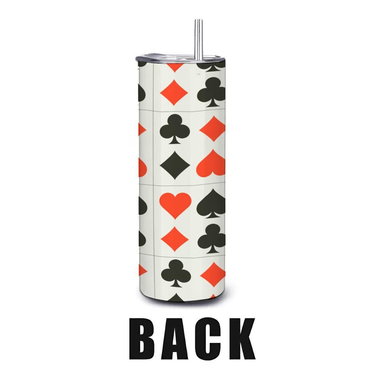 20oz stainless steel insulated travel tumbler with a playing card suits pattern and reusable straw — view 3