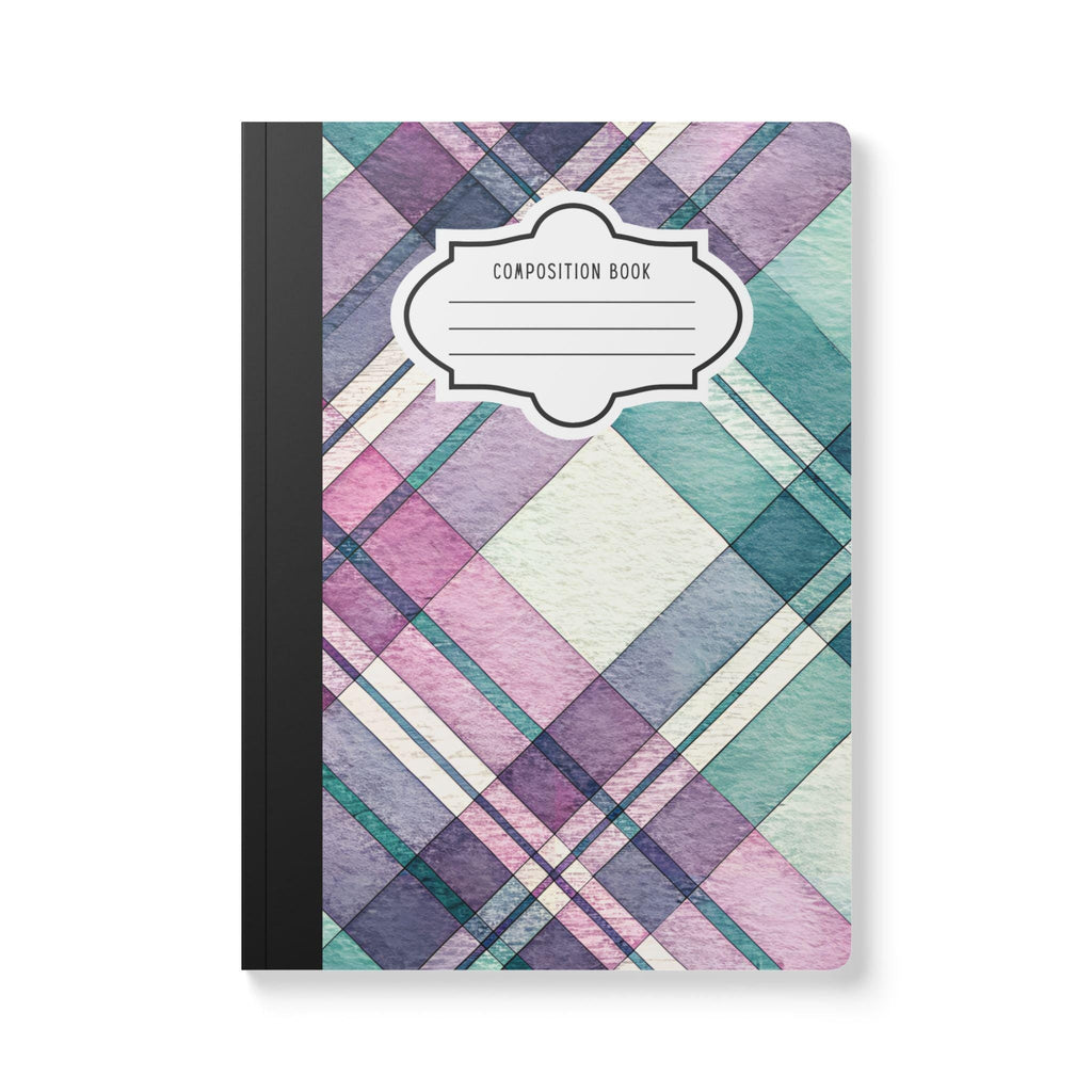 Pastel plaid composition notebook with soft touch cover available in classic and mini aesthetic sizes