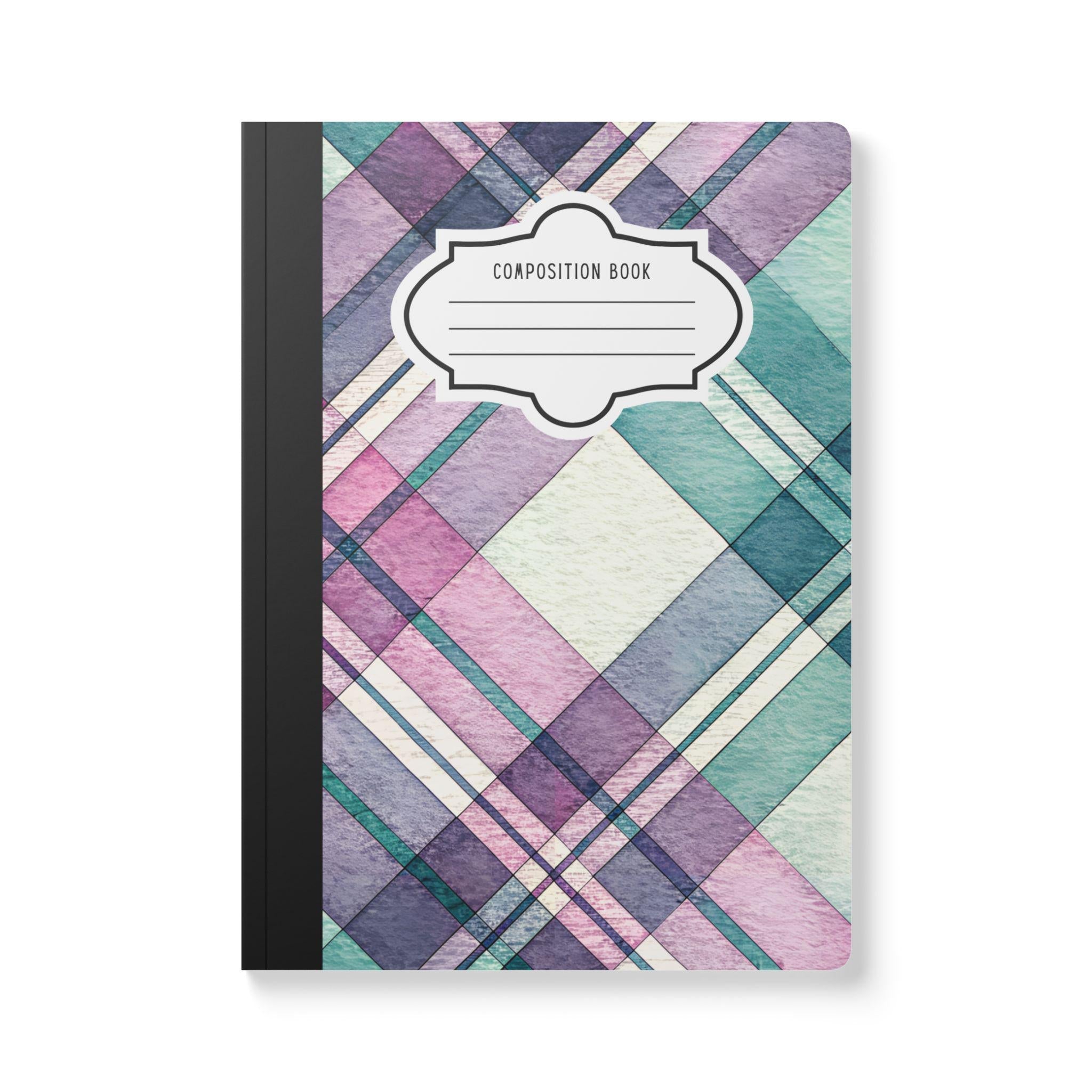 Pastel plaid college ruled composition notebook with soft touch cover and bleed resistant paper