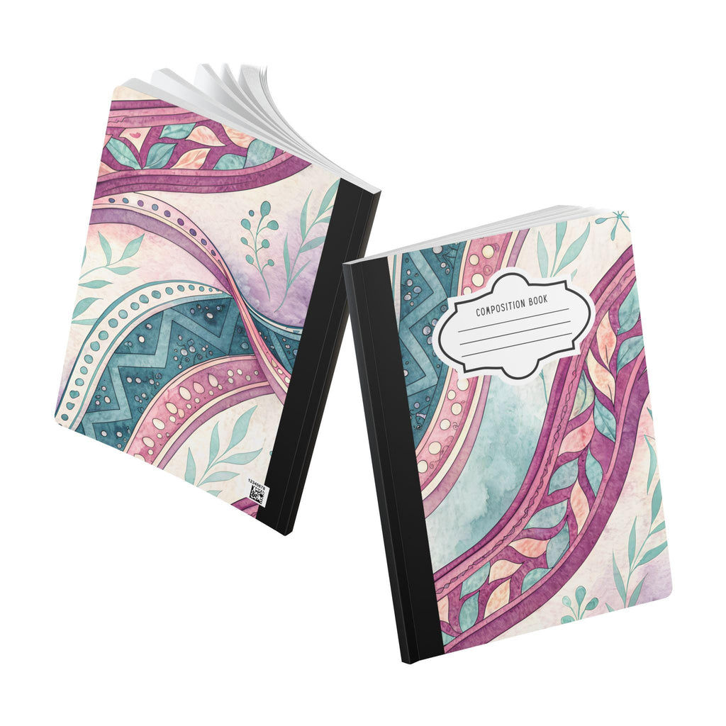 Boho wave composition notebook with vibrant floral soft-touch cover and college ruled pages — view 5