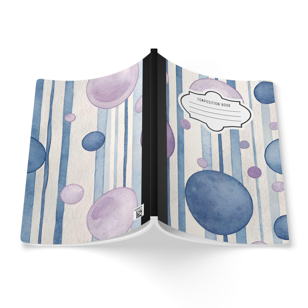 Indigo blue watercolor bubble composition notebook with soft touch cover and college ruled pages — view 2