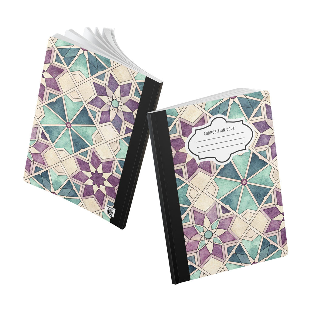 Moroccan star composition notebook with vibrant geometric soft-touch cover and college ruled paper — view 5