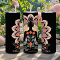 Floral lotus yoga tumbler, 20oz insulated stainless steel cup with reusable straw and push-pull lid