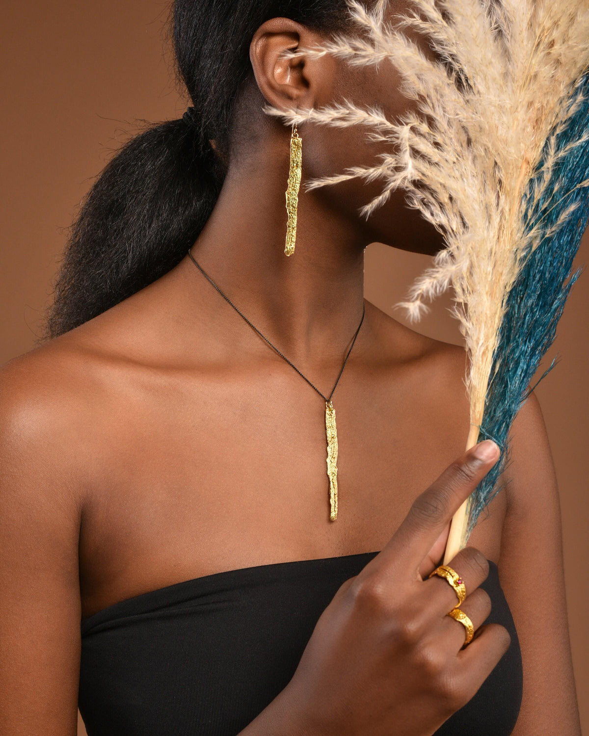 Tree Bark Earrings: Nature Inspired Design (14k Gold Plated Brass)-2