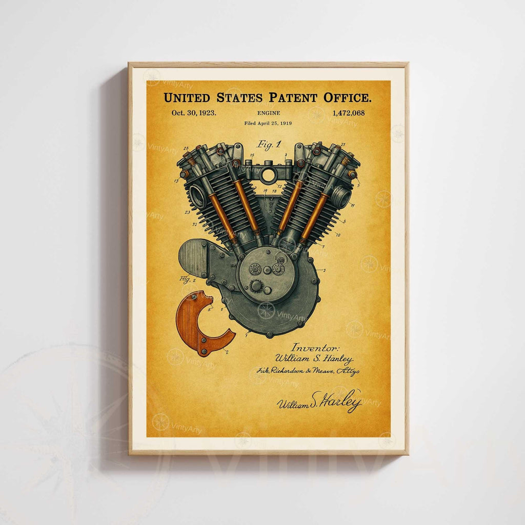Affiche Brevet Moteur Vintage – Poster Mécanique 1923 | Décoration Industrielle Atelier & Garage-0