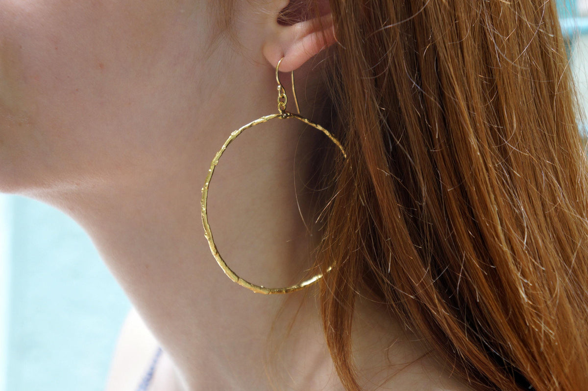 Large Hoop Earrings: Olive Branch Design - Silver or Gold Plated-0