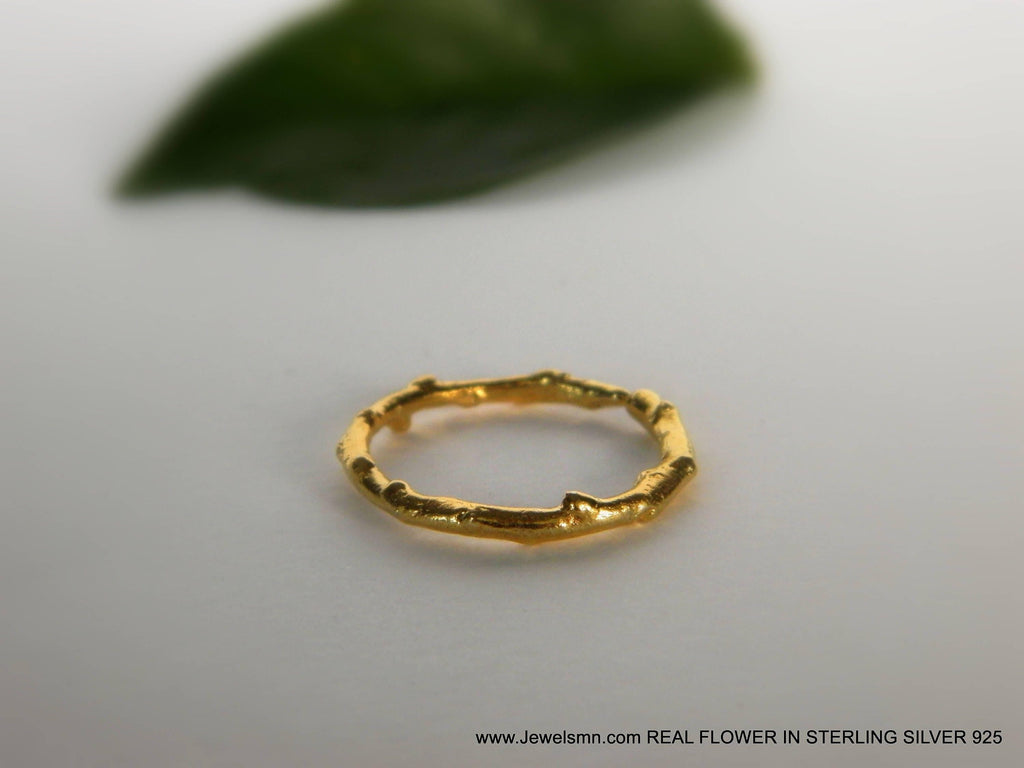 Real Olive Branch Gold Ring, Handmade Minimalist Jewelry, Organic Tree Branch, Eco Gift for Luck & Success, Sterling Silver 925-1